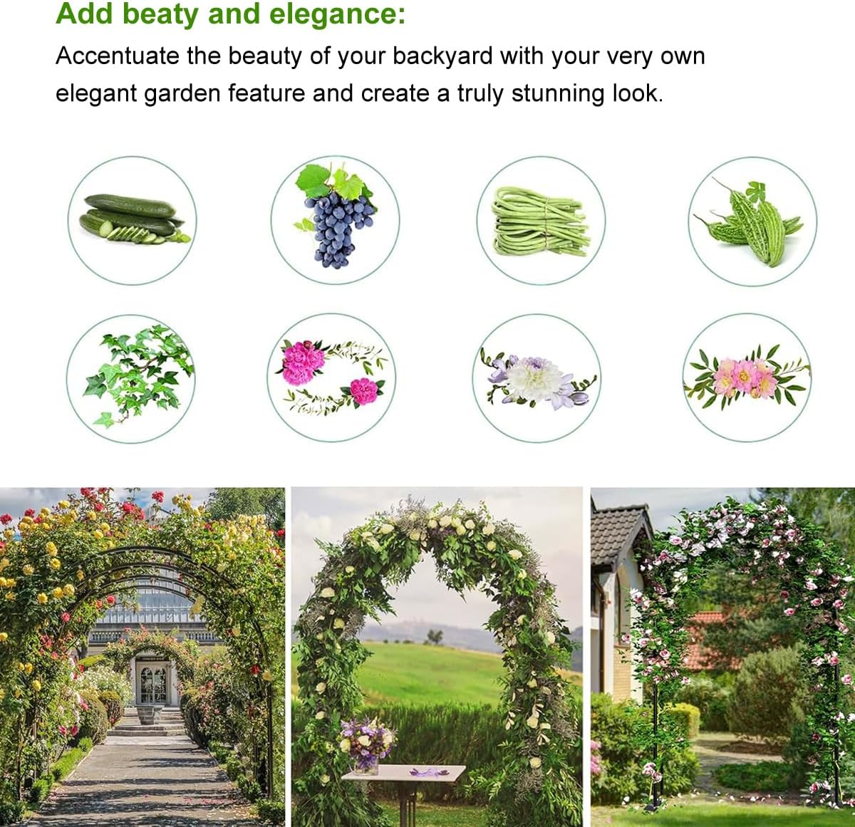 Metal Pergola Arbor,4.6 Feet Wide x7.9 Feet High Assemble Freely for Various Climbing Plant Wedding Garden Arch Bridal Party Decoration Wide Arbor