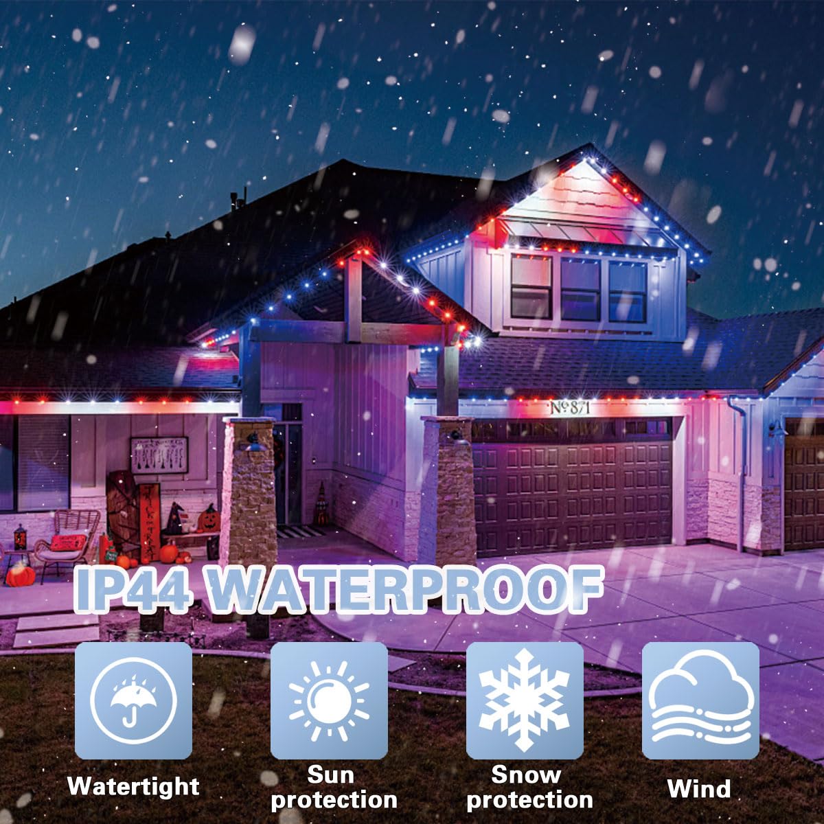 Lamphome 66Ft Patriotic String Lights - Red White Blue Mini Lights  200 Led Transparent Wire Fairy Starry String Lights Plug In  11 Lighting Modes For Outdoor Tree Party Decoration (Red White Blue)