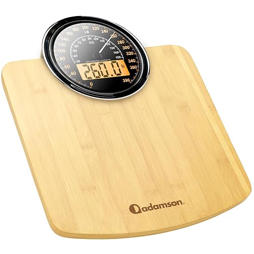 Adamson Hybrid 2-in-1 Analog & Digital Weighing Scale for Body Weight up to 400lbs - Thick Tempered Glass - Extra Large Di...