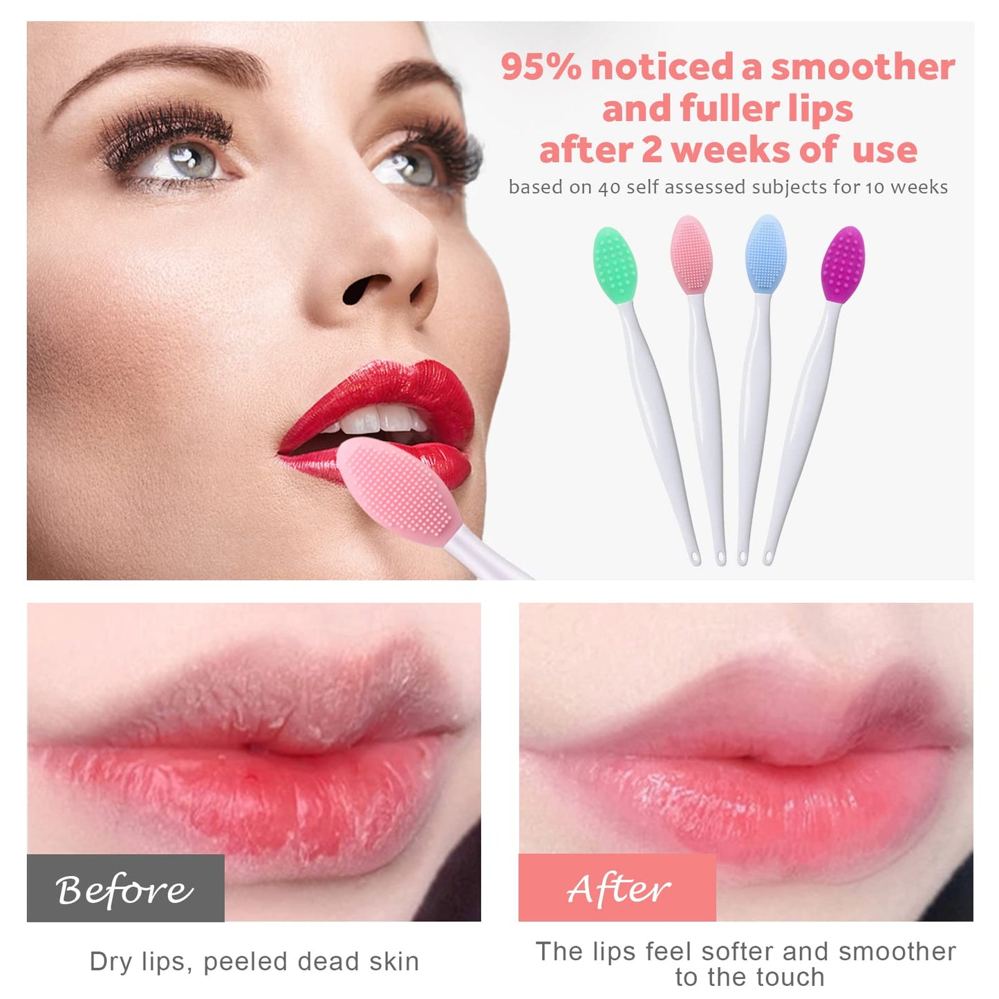 Lip Brush Tool,Double-Sided Silicone Exfoliating Lip Brush (4 Colors)