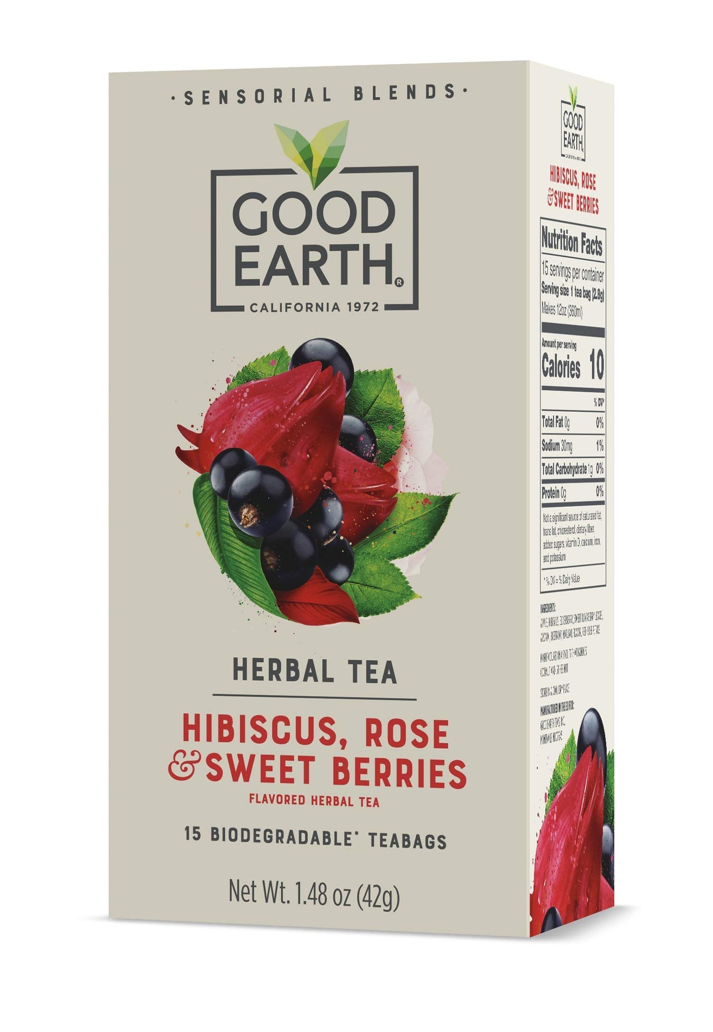 Good Earth Sensorial Blend Flavored Herbal Tea Hibiscus, Rose and Sweet Berries, No Artificial Color, No Preservatives, 15 Bag (