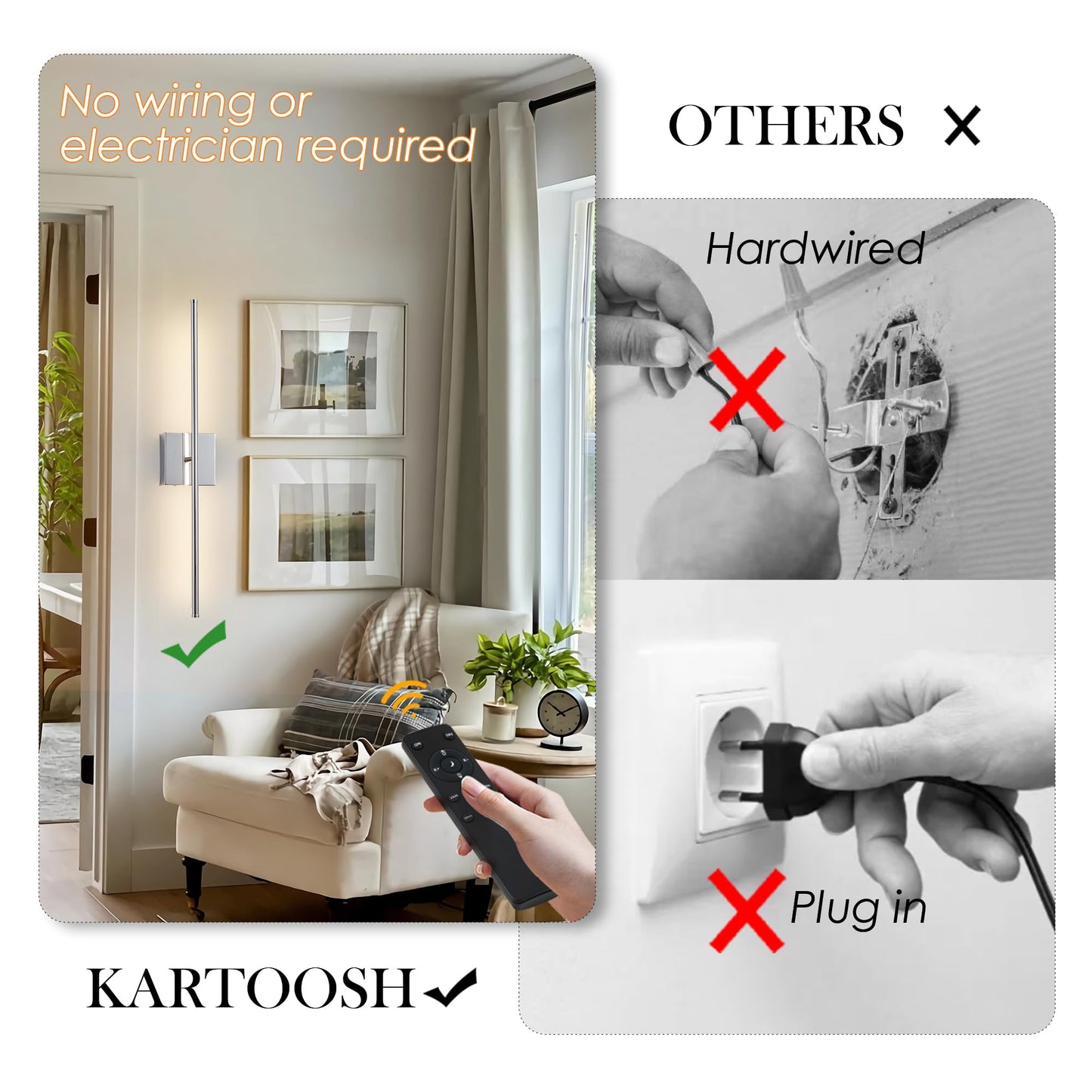 KARTOOSH Wall Sconces, LED Gold, Remote Control, Dimmable, 28.3 Inch, Chrome, Model ZM321BCM70 (2 Pack)