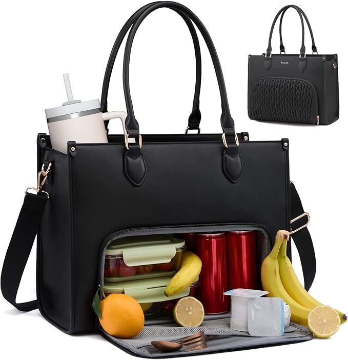 LOVEVOOK Lunch Tote Bag for Women, 3 in 1 Work Bag with Insulated Lunch Compartment, 17.3 Inch Laptop Tote Bag for Teacher, Nurse, Business, Office