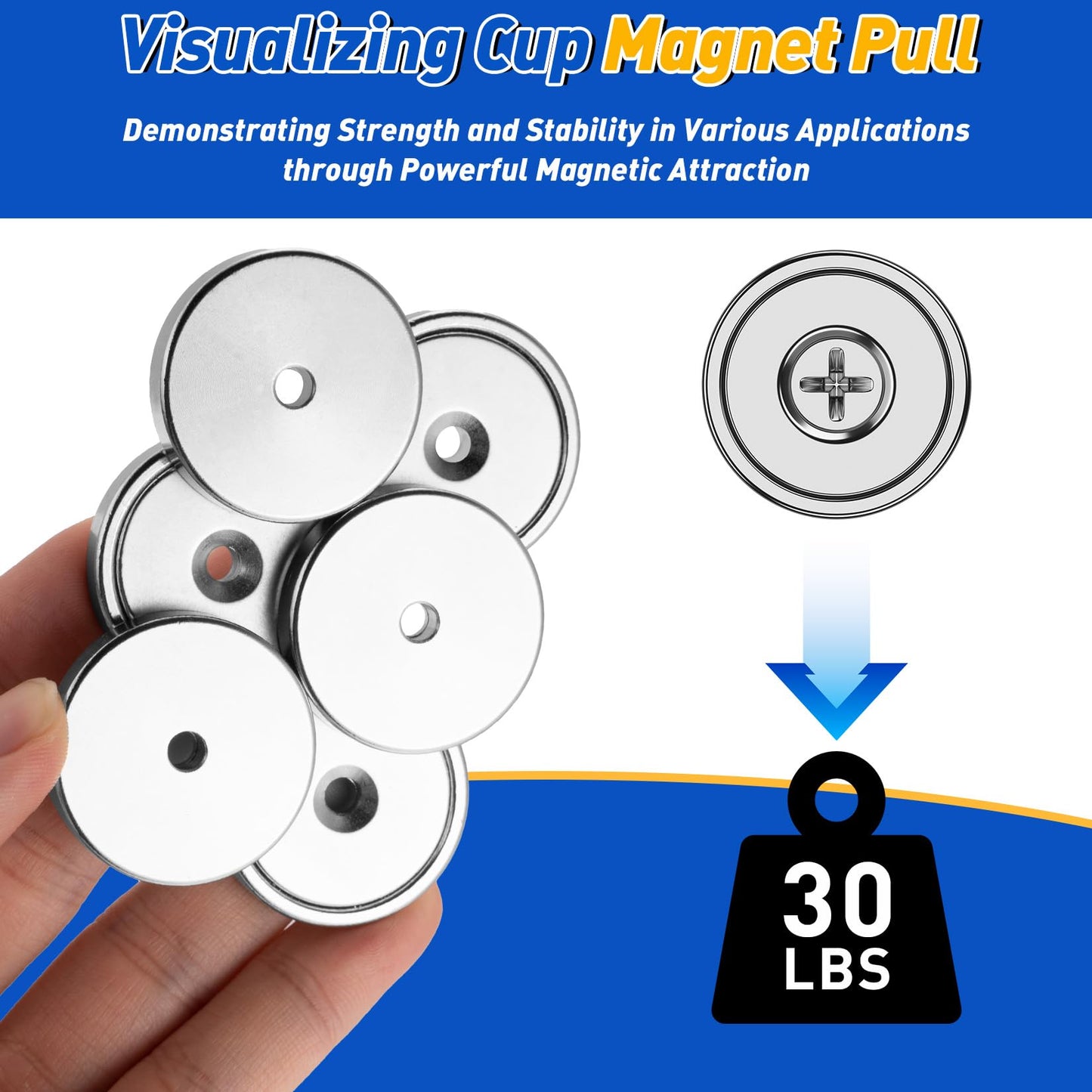 Grtard 4 Pack Neodymium Cup Magnets, 30LBS Holding Force Strong Rare Earth Magnets with Heavy Duty Countersunk Hole and Stainless Screws for Refrigerator, Tool Room, Science, Craft, Office and Garage