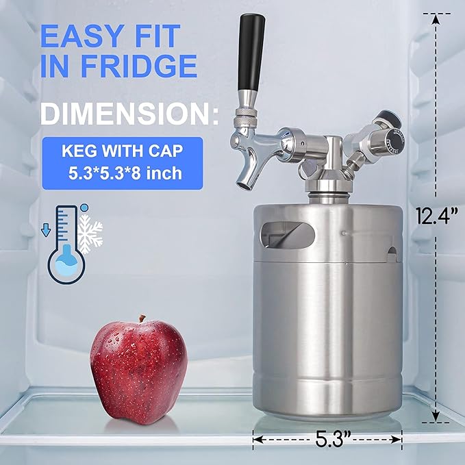 64OZ Mini Keg Growler, Pressurized Home Dispenser System with Self-Closing Design Faucet Keeps Carbonation and Fresh for Homebrew, Craft and Draft Beer