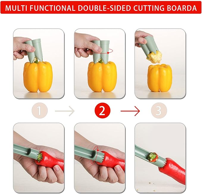 Pepper Corer, 2 in 1 Red Bell Pepper Seed Corer Remover Tool, Fruit & Vegetable Corers Quick Cave Tools for Jalapeno Cutter Deseeder, Red-S