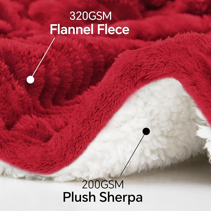 INFIIXSO Sherpa Throw Blanket for Couch - Super Soft & Warm Striped Fleece Blanket, Cozy Plush Fluffy Blanket All Season Use (Red, 50x60 Inches)