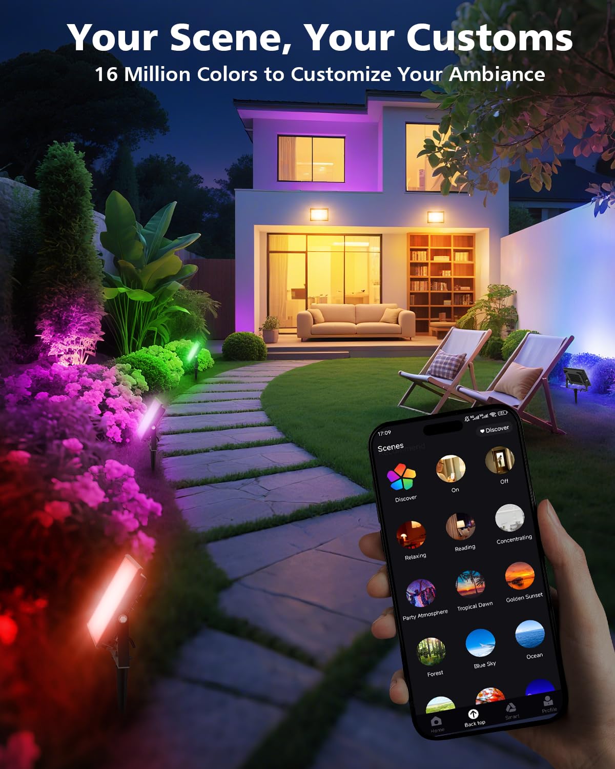 T-SUN LED Flood Light 60W RGBCW Dimmable Outdoor Smart Light Model TS-F42 Waterproof with Remote & APP Control