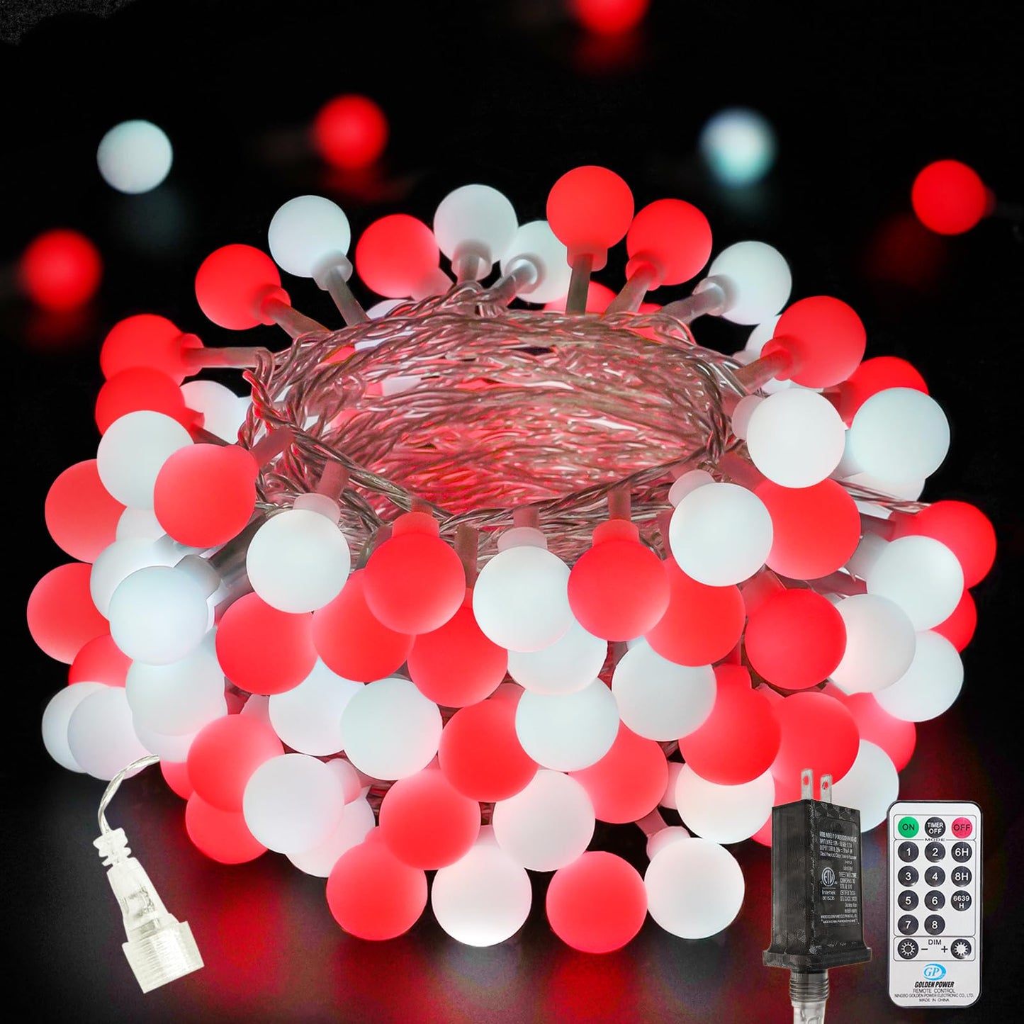 43Ft 100Led Connectable Christmas String Lights Indoor Outdoor - Red And White Fairy Lights Plug In With Remote & 8 Modes  Globe Twinkle Light For Christmas Decorations Bedroom Room Tree Party