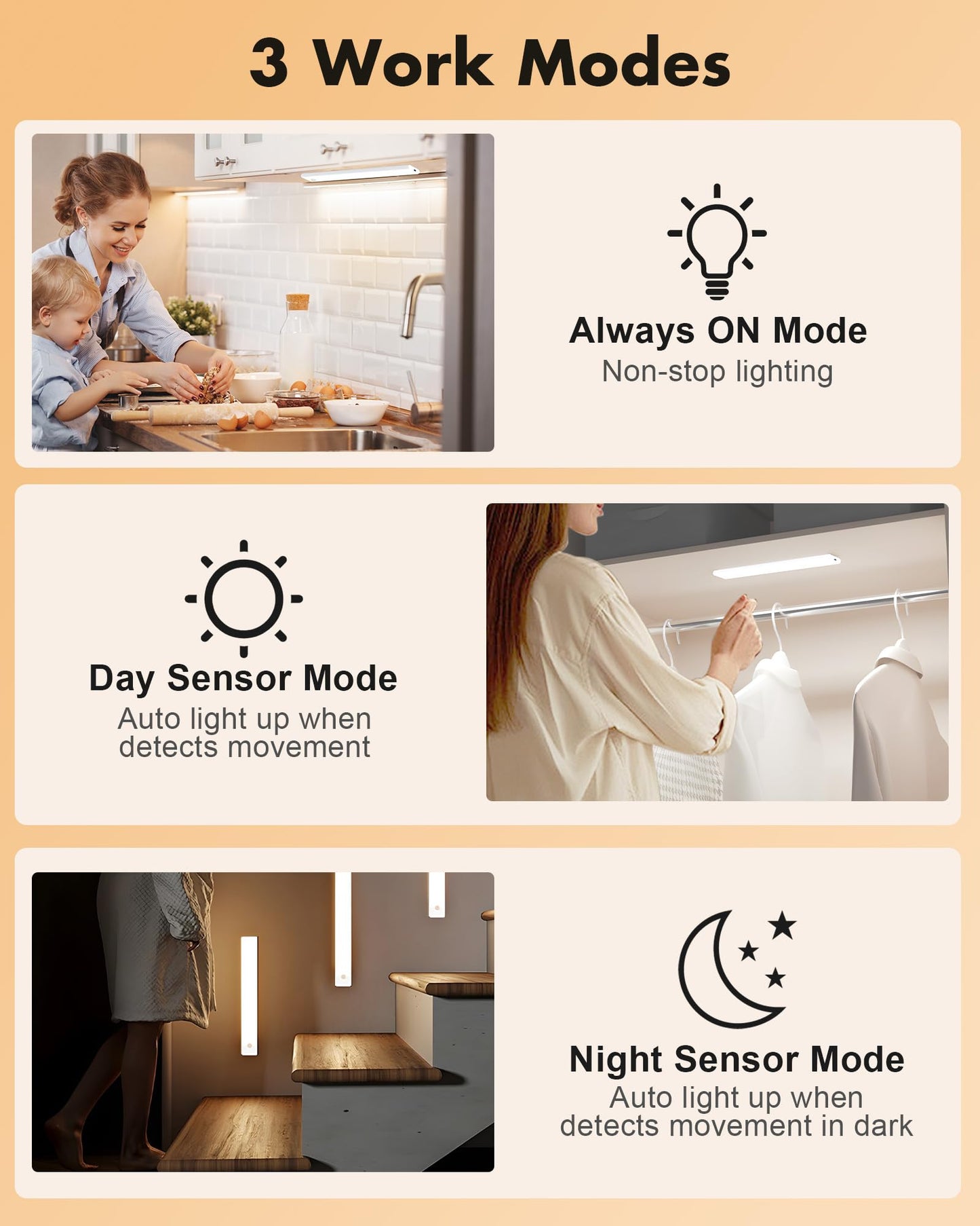 Maylit 6 Pack Under Cabinet Lighting  3 Color Temps Motion Sensor Light Indoor  Rechargeable Battery Operated Lights  Wireless Magnetic Light Bar For Kitchen Counter Closet Stair Shelf Display
