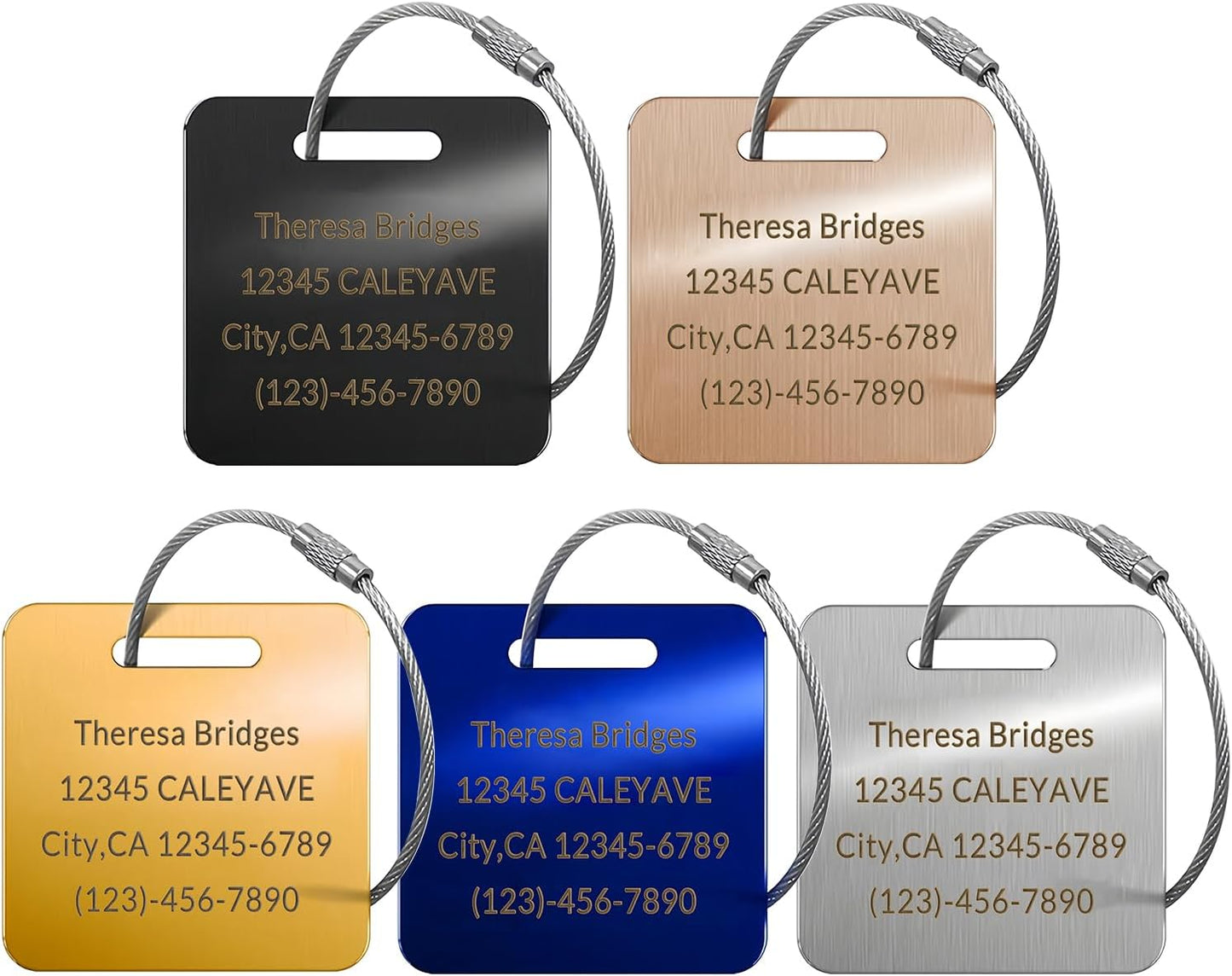 5 Pack Custom Engraved Luggage Tags, 2 x 2 inches Waterproof Personalized Luggage Tags, Aluminum Personalized Bag Tags for Suitcases/Backpack/Luggage Accessories [Black]