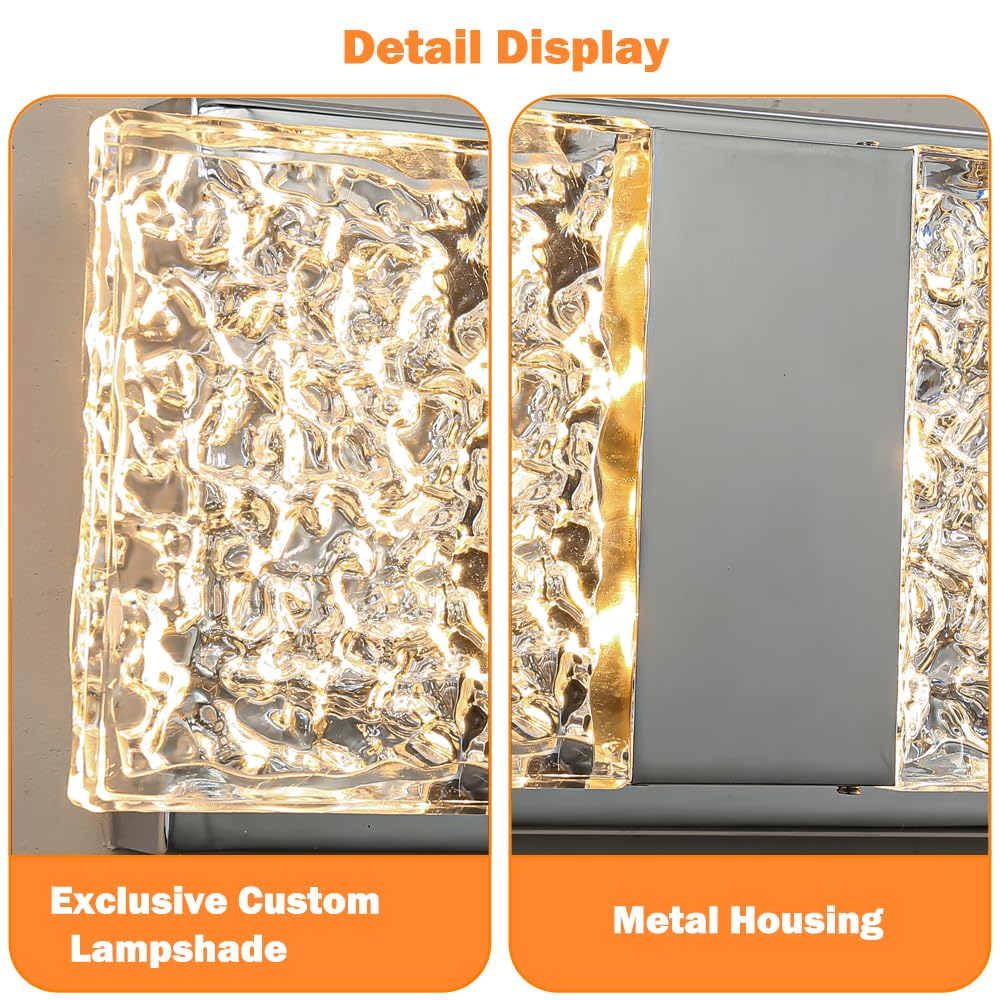 Modern 6-Lights Bathroom Vanity Lighting  Chrome Crystal Led Bathroom Light Fuxtures Over Mirror  Art Deco Dimmable Wall Sconce  Crystal Bathroom Light  Acrylic Hardwired Wall Lamp(H4.33In  L22.64In)