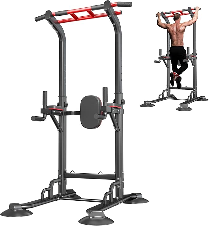 SogesPower Pull Up Bar Station Power Tower,12-Level Adjustable Multi-Function Pull Up Dip Station for Home Gym, Pull Up Ba...