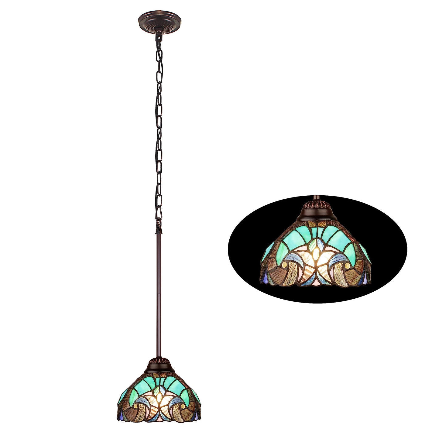 Chloe Lighting 1-Light Mini Pendant Stained Glass 8in Shade Model CH18780VG08-DP1