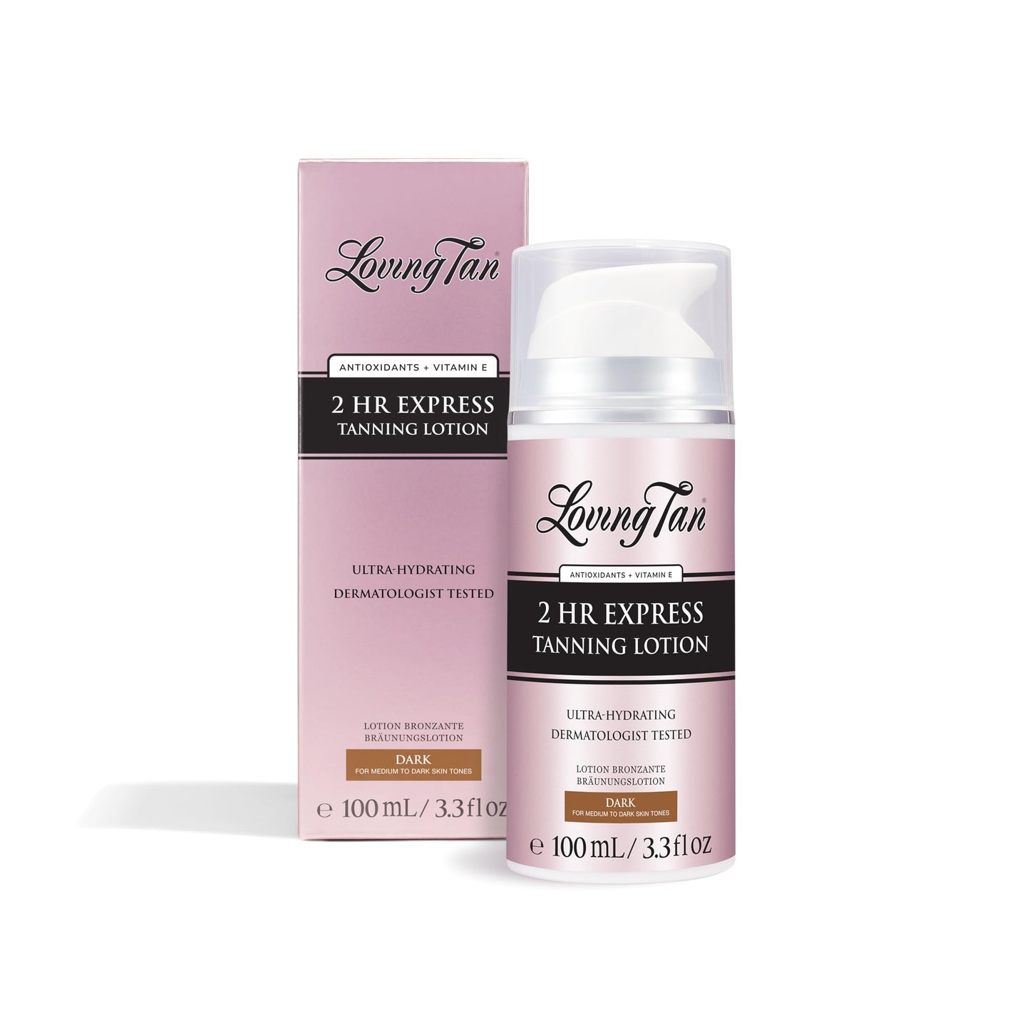 Loving Tan NEW 2 Hr Express Self Tanning Body Lotion, Dark - Hydrating Natural-Looking Glow Sunless Self Tanner, Streak-Free, De