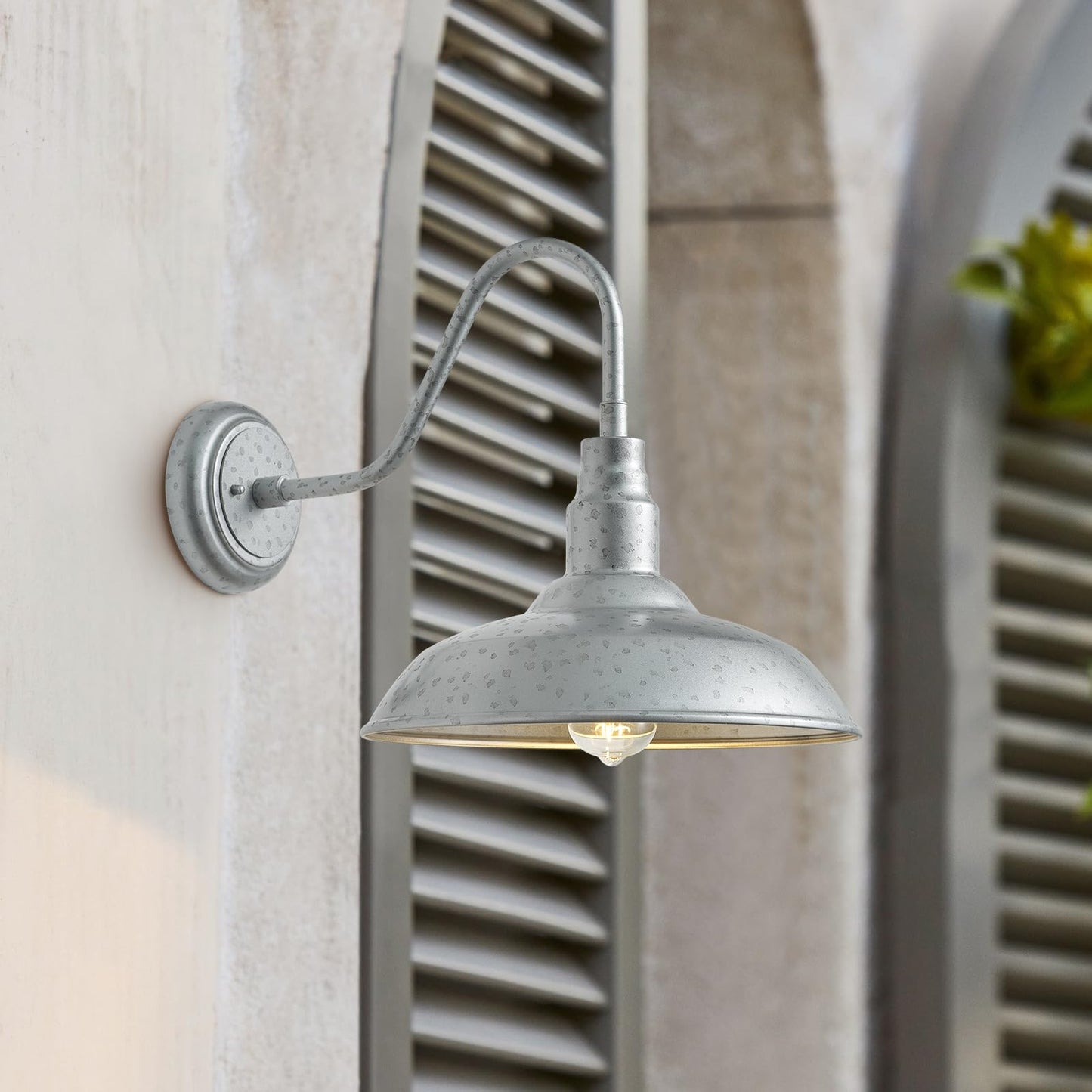 GOALPLUS 14in Gooseneck Barn Light Fixture, Galvanized Metal Wall Sconce, Model LM2202-SV, for Patio and Garage
