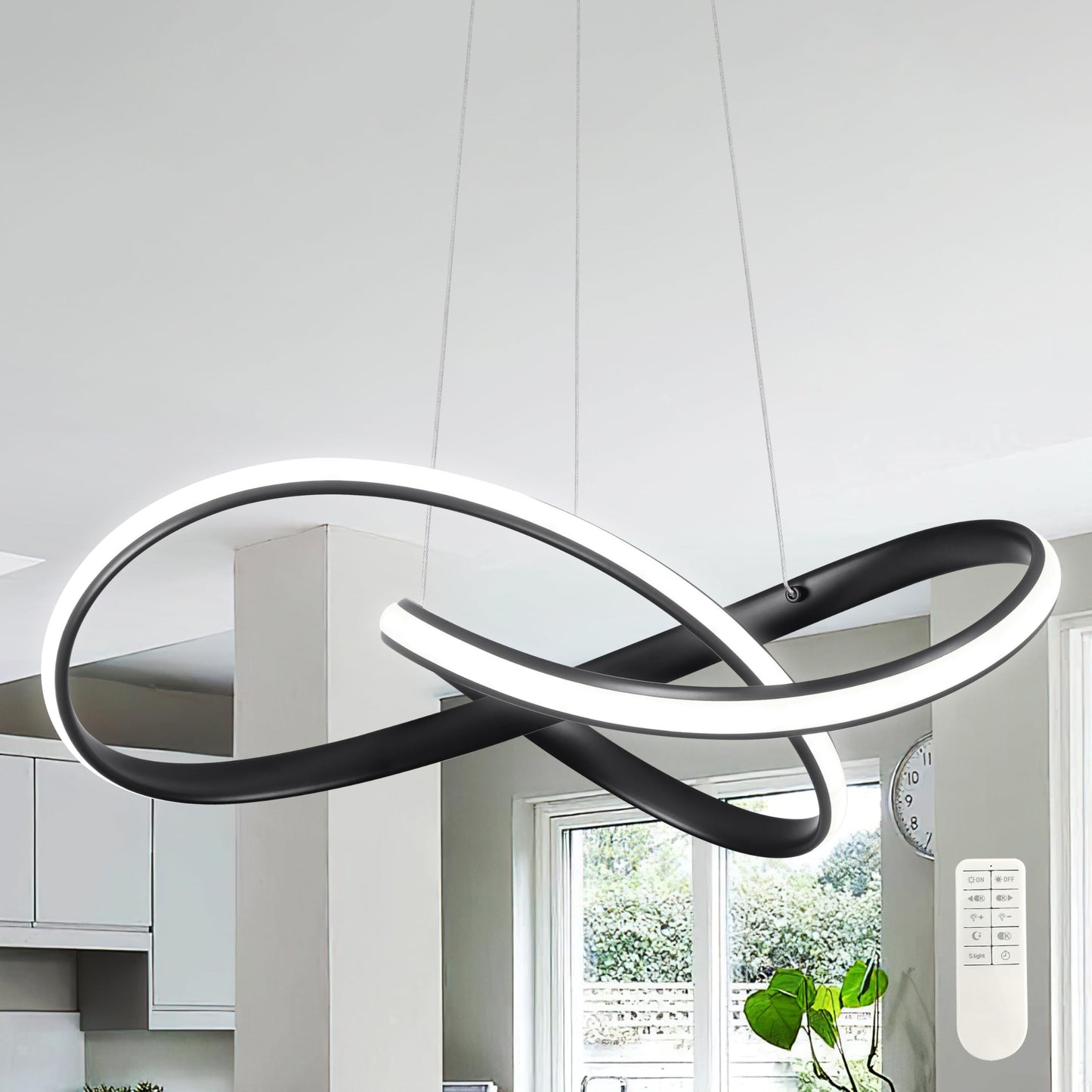 Mccokaige LED Chandelier Pendant Light Black Dimmable Remote 19.6in Adjustable Height Model SYC-50-H