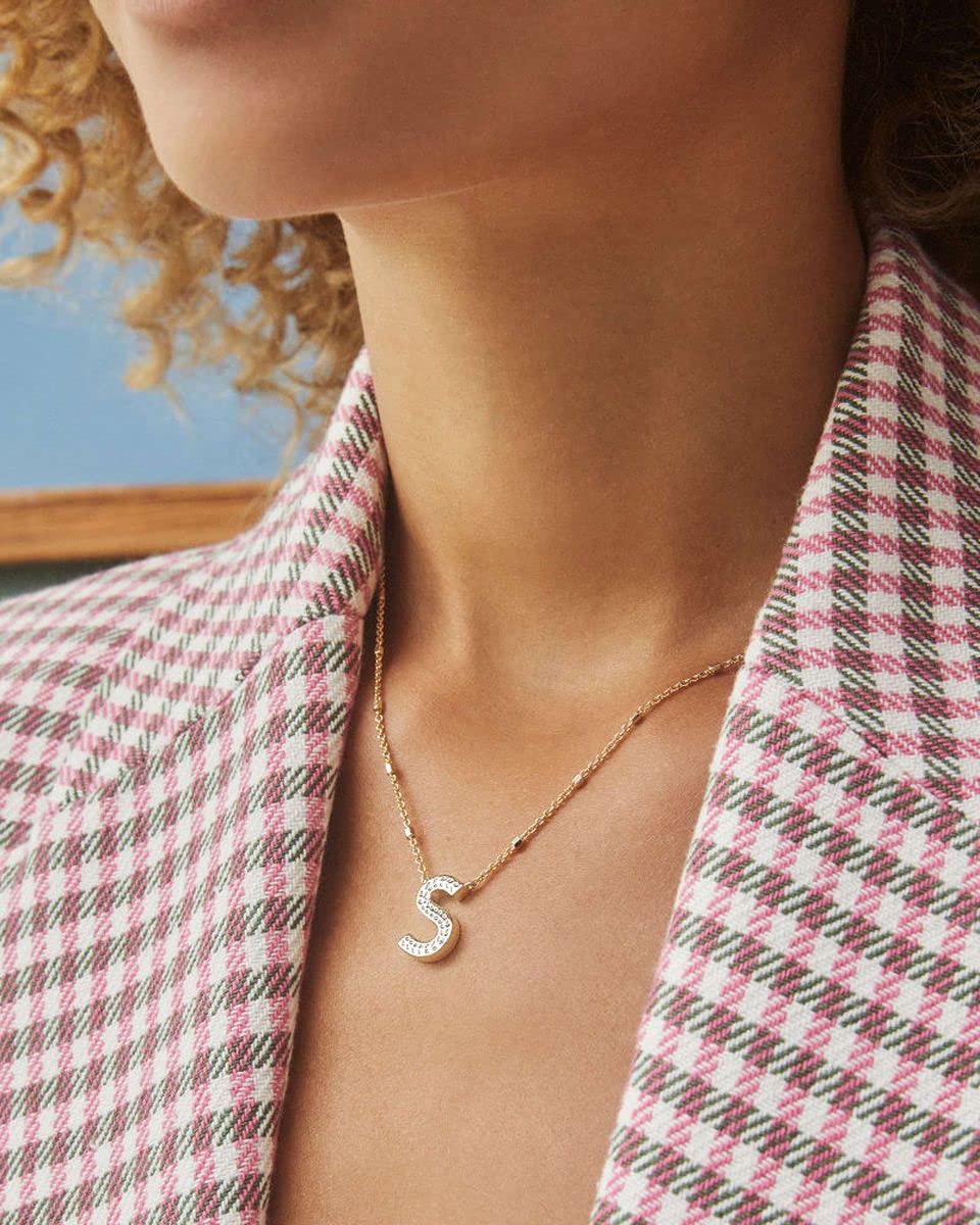 Kendra Scott Letter S Pendant Necklace for Women, Fashion Jewelry, 14k Gold-Plated Brass, Gold Metal, Letter S
