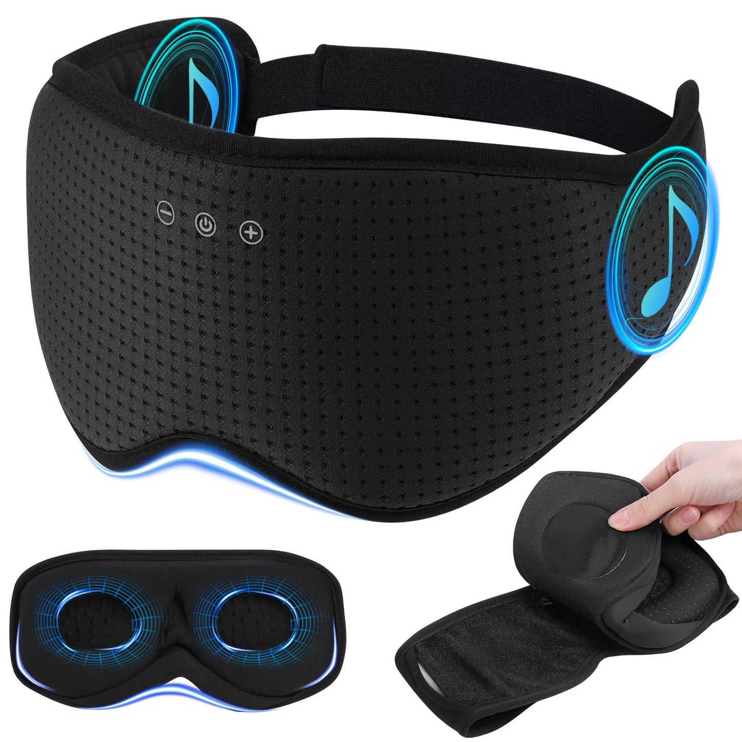 ZHENYEMEI Sleep Mask with Bluetooth 5.4 Headphones, Removable 3D Eye Cups, Timing Sleeping Headphones for Side Sleepers, Wireless Music Eye Mask Speakers for Men, Women, Tech Gifts, Black