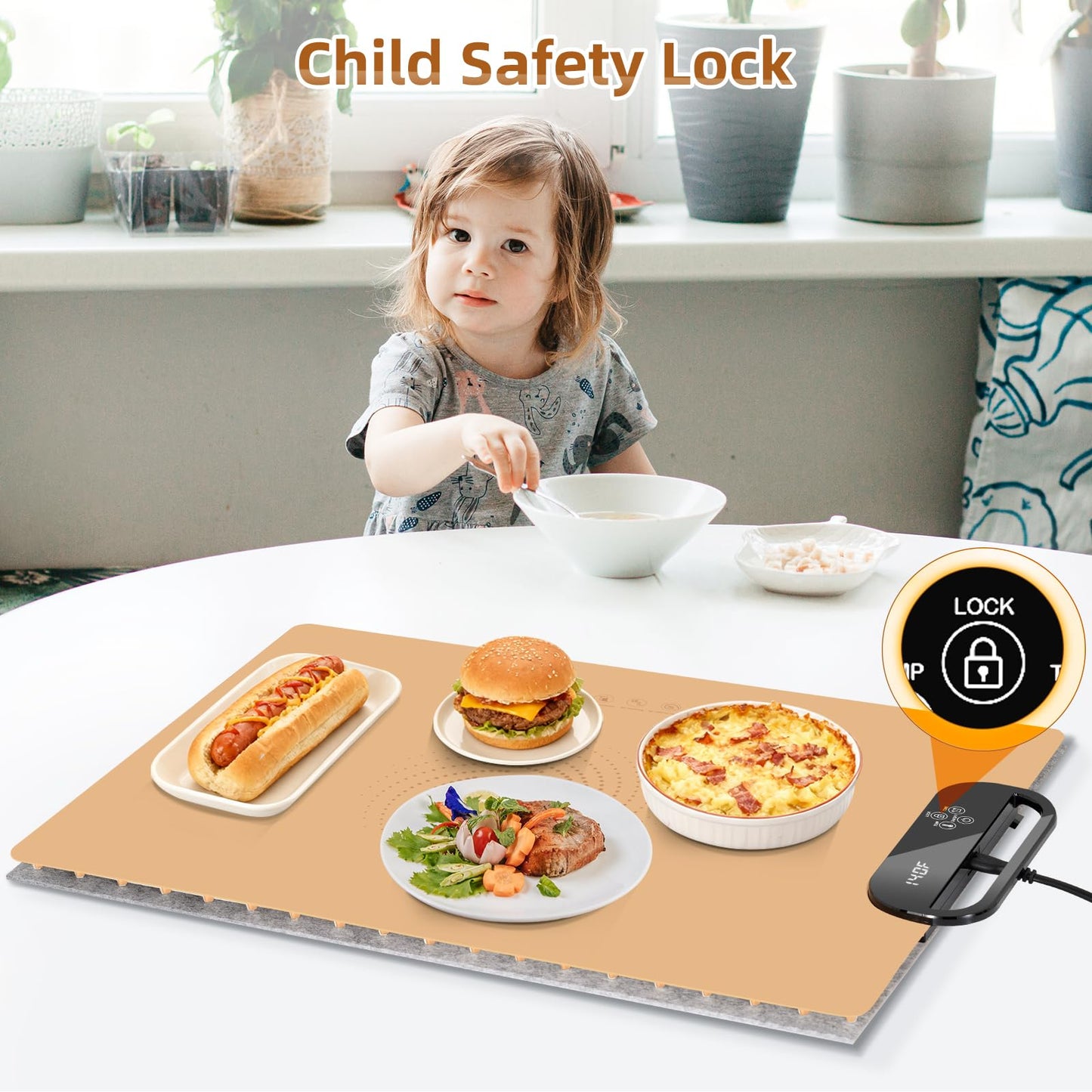 Food Warming Mat – Fast Heating Electric Warming Tray with 7 Temp Settings, 11-Hour Timer & Auto Shut-Off, Foldable Silicone Mat with Child Lock, Portable Warming Pad for Buffets, Holidays – Brown