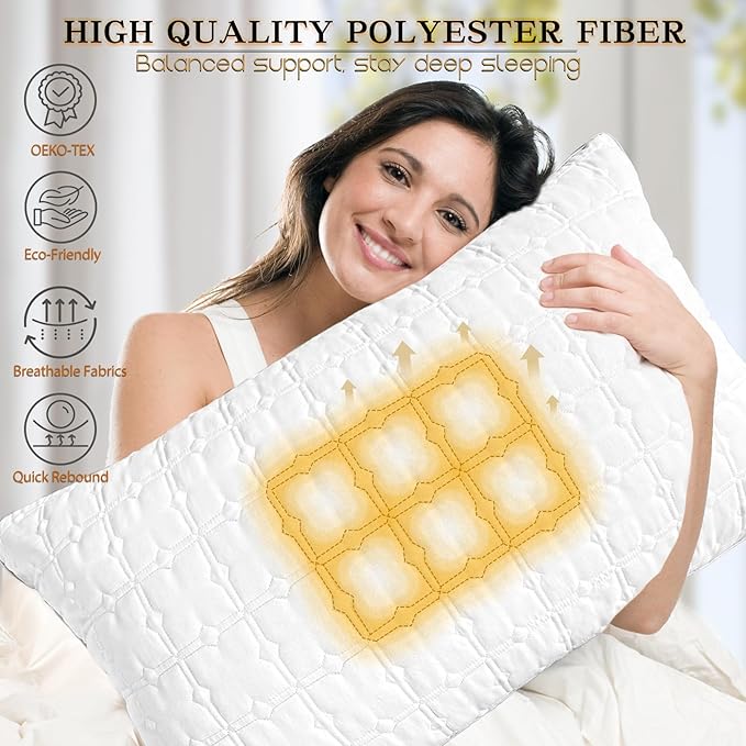 Pillows Standard Size Set of 2, Hotel Quality Bed Pillows for Sleeping, Standard Pillows Set of 2 Support & Comfortable, Down Alternative Standard Pillows 2 Pack for Back, Stomach or Side Sleepers