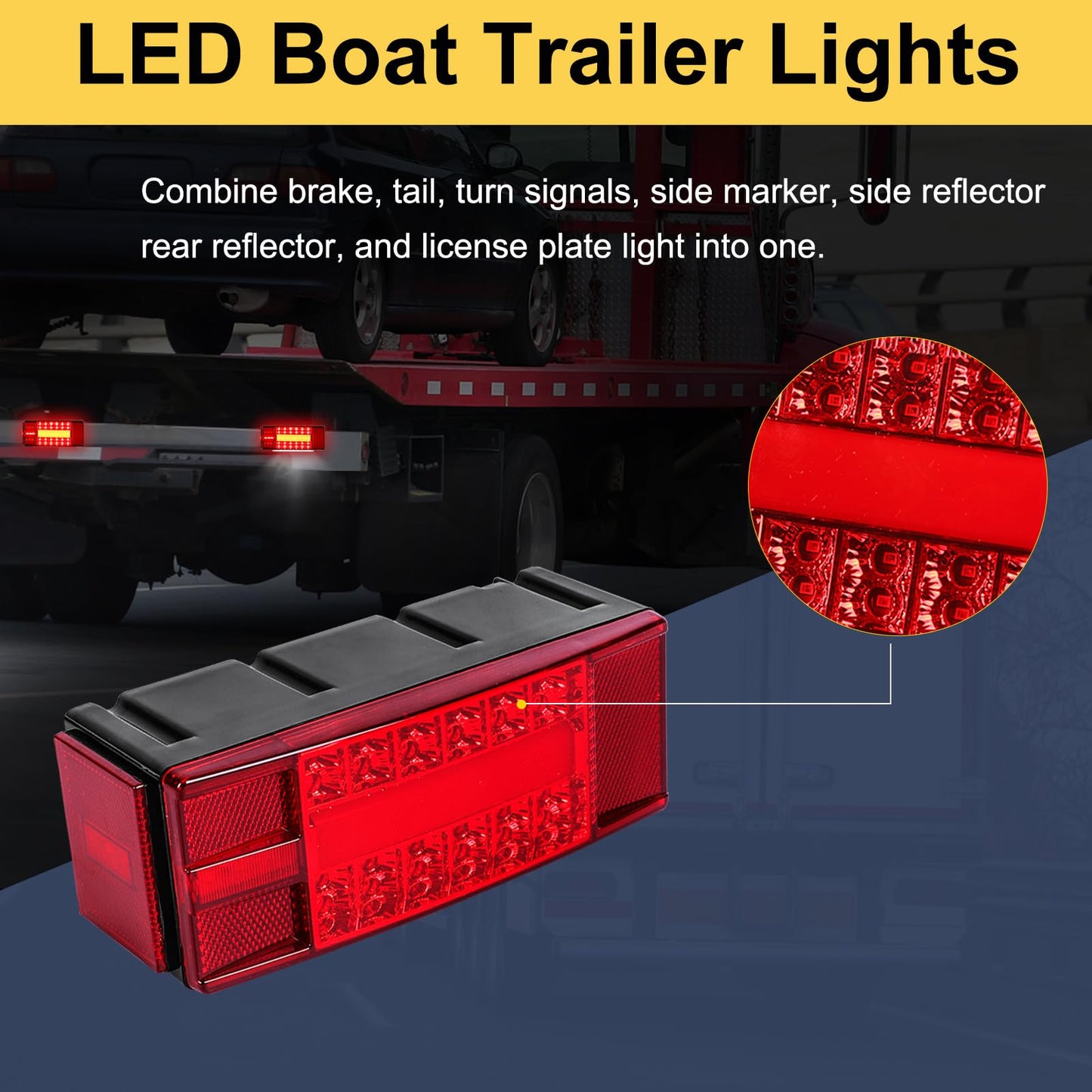 EXERAUO Boat Trailer Lights LED Kit, IP68 Submersible, 8 Inch, Red & Amber, Model HDD-T06, Includes Wiring Harness
