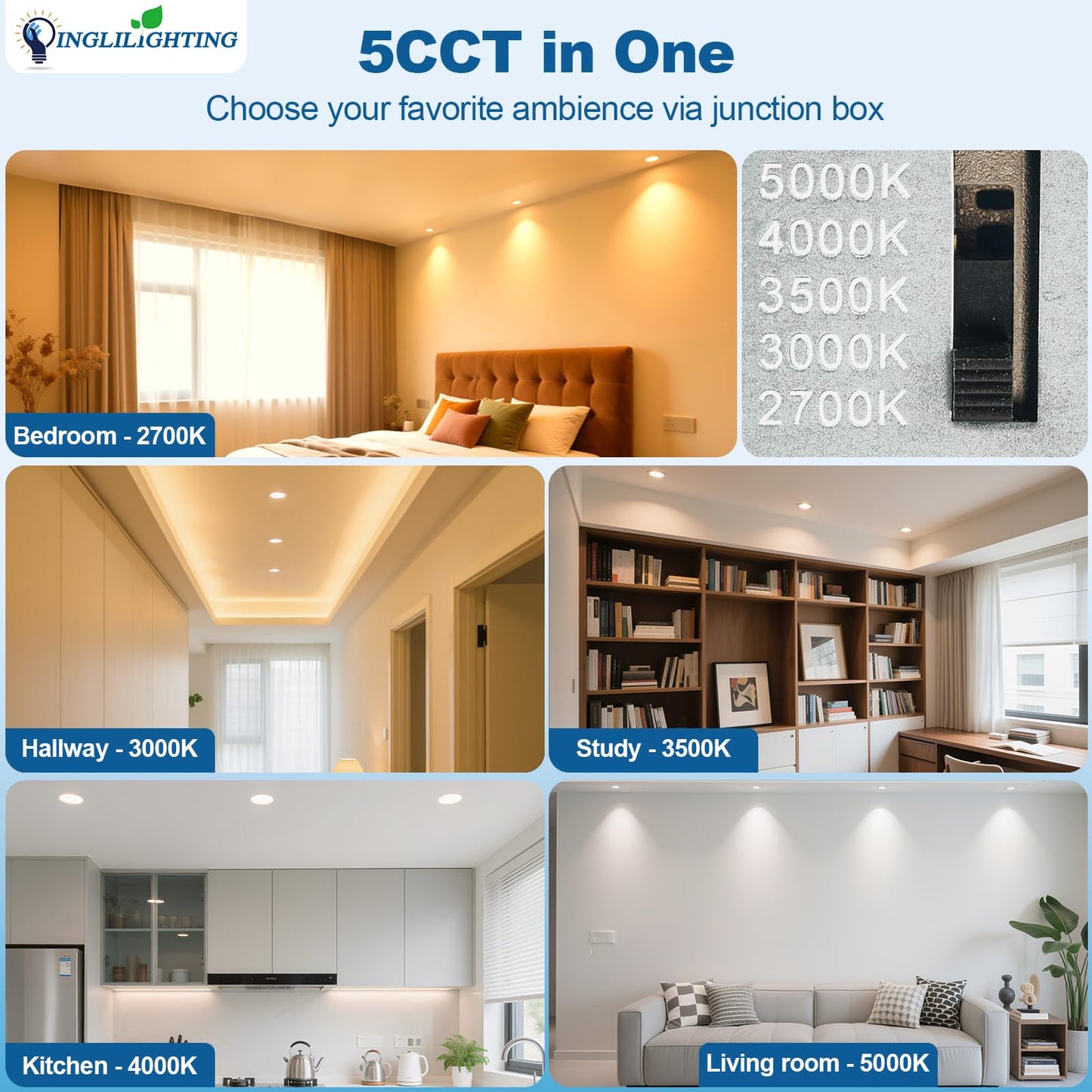 Dllt Led Recessed Ceiling Light: 24 Pack 8 Inch Slim Recessed Lighting For Kitchen - 5Cct Dimmable Canless Wafer Downlight For Living Room - 1800Lm Brightness 18W Led Can Lights For Bedroom Etl Fcc