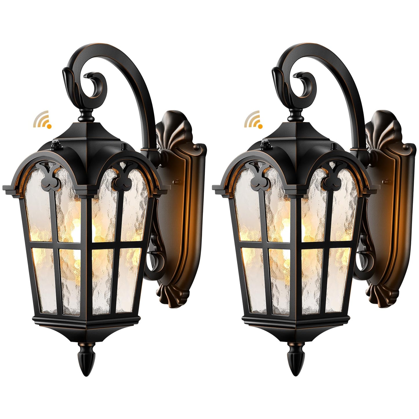 Vianis Outdoor Lights For House  Black Dusk To Dawn Outdoor Lights With Gold Trim  2-Pack Modern Outside Wall Light  Coach Lighting For Garage With Ripple Glass  Aluminum Waterproof And Anti-Rust