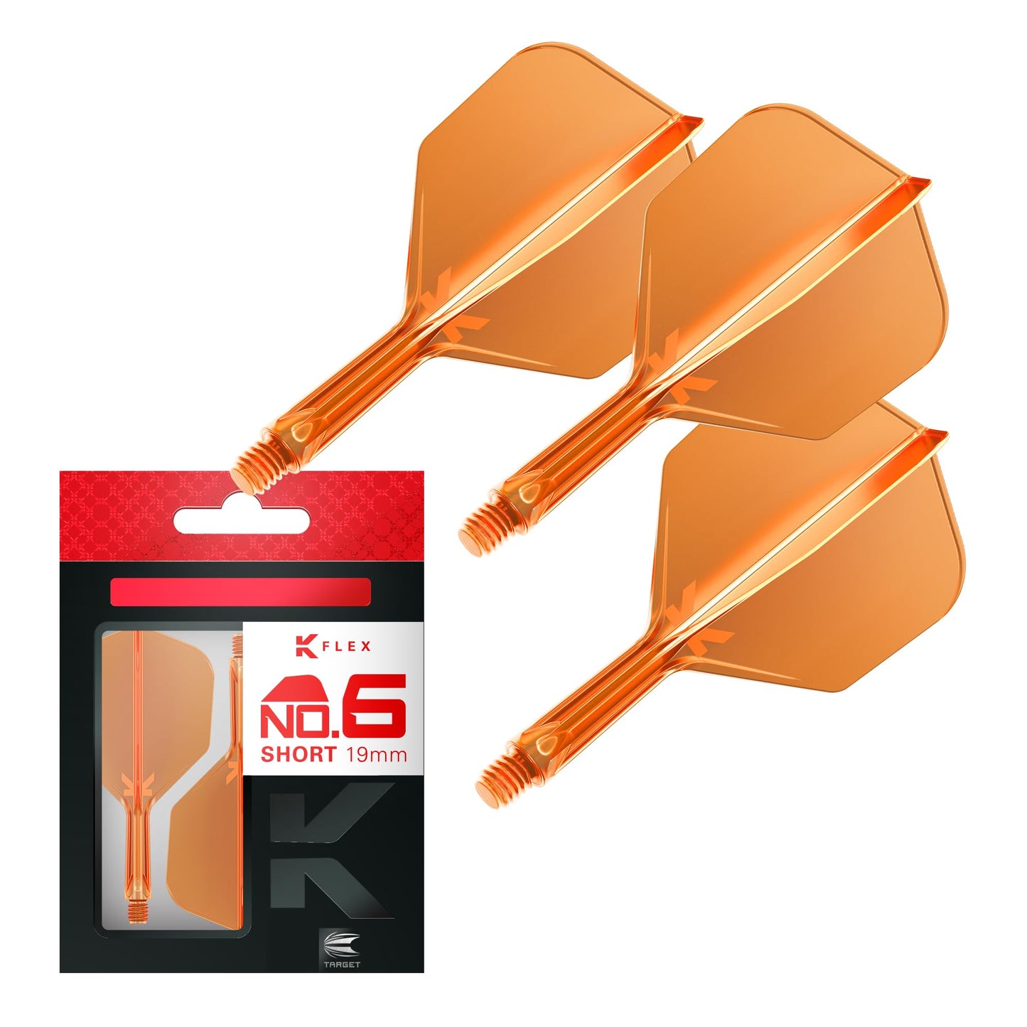 Target Darts K Flex Integrated Dart Flights and Shafts, Short 19mm, Plastic, Orange, Model taf1544, Pack of 3