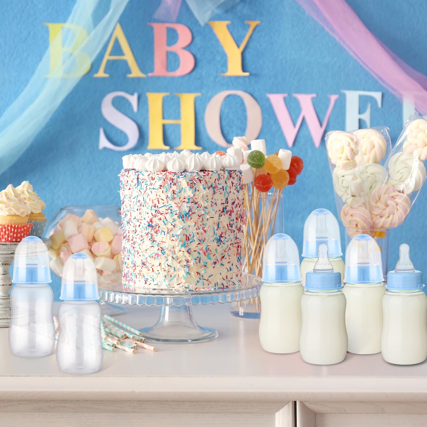 SiliFine 30 Pcs Baby Shower Favors Party Game Mini Baby Bottles Gift Sets for Boy Girl Gender Reveal Birthday Party Supplies Gift (Blue)