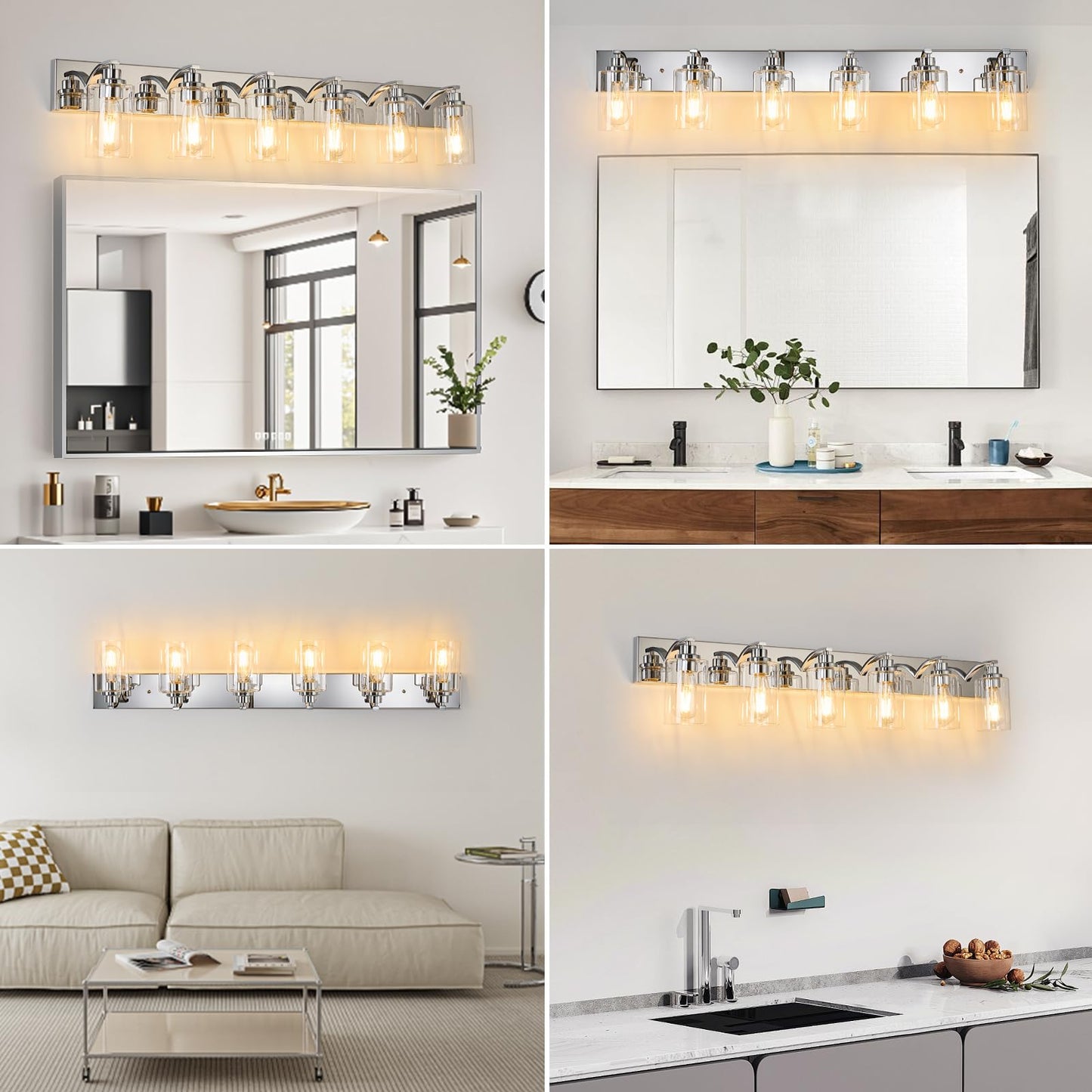 Alaislyc 6-Light Bathroom Light Fixtures Modern Chrome Vanity Lights For Bathroom Lighting Fixtures Over Mirror With Clear Glass Shade For Cabinet Mirror Bedroom Hallway