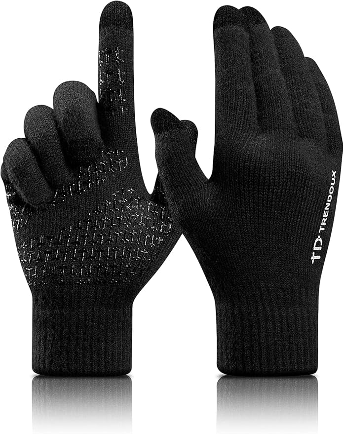 TRENDOUX Merino Wool Winter Gloves for Men Women, Cold Weather Warm Touchscreen Unisex, Non-slip, Knit Elastic Cuff