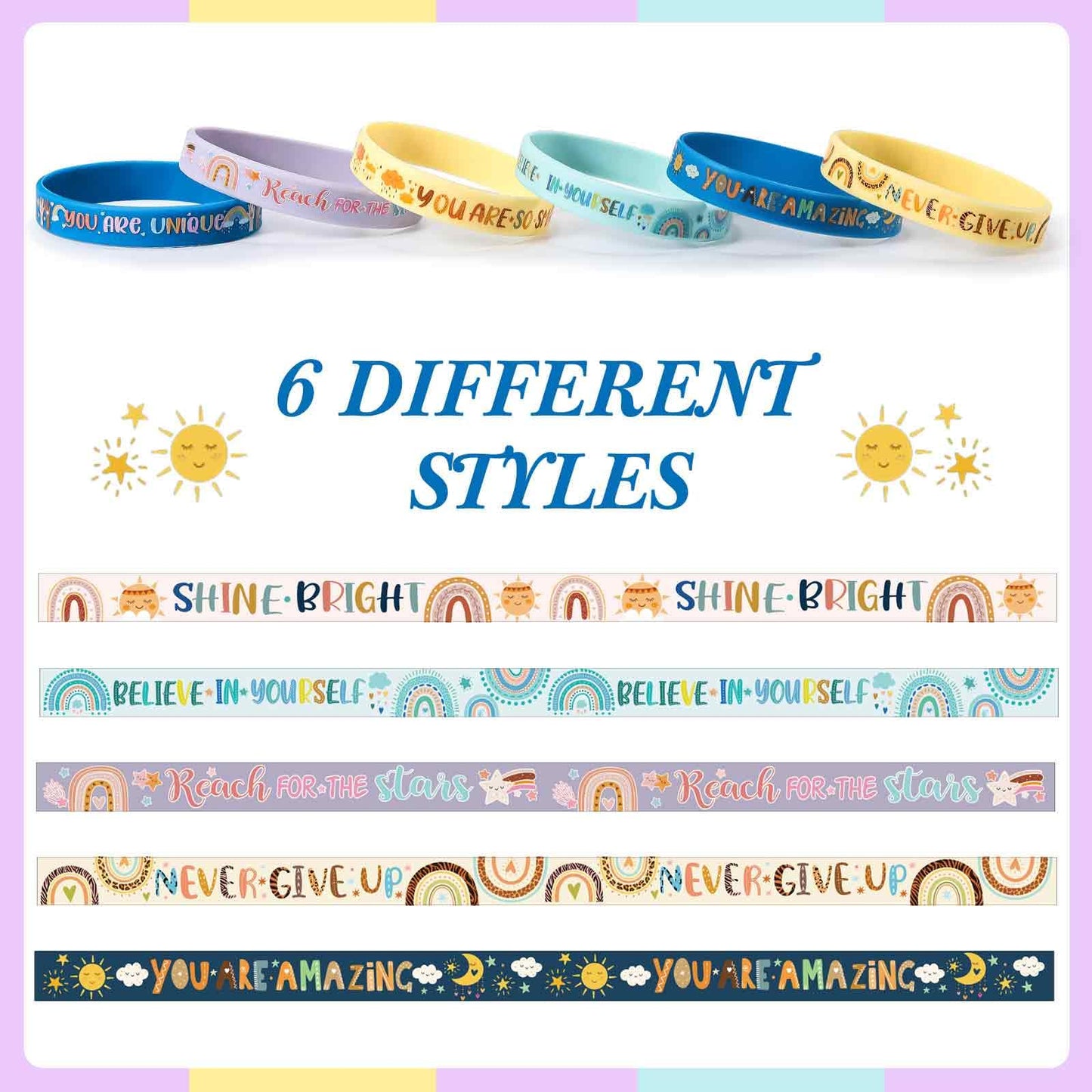 Poen 120 Pcs Motivational Silicone Bracelets Rainbow Inspirational Silicone Boho Wristbands Back to School Gifts for Kids Studen