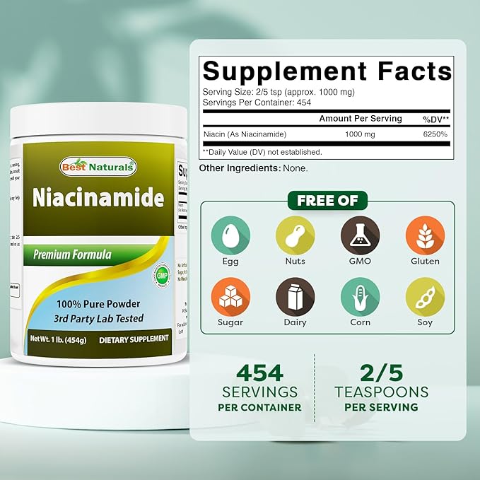 Best Naturals Niacinamide (Vitamin B3) Pure Powder 1 Pound