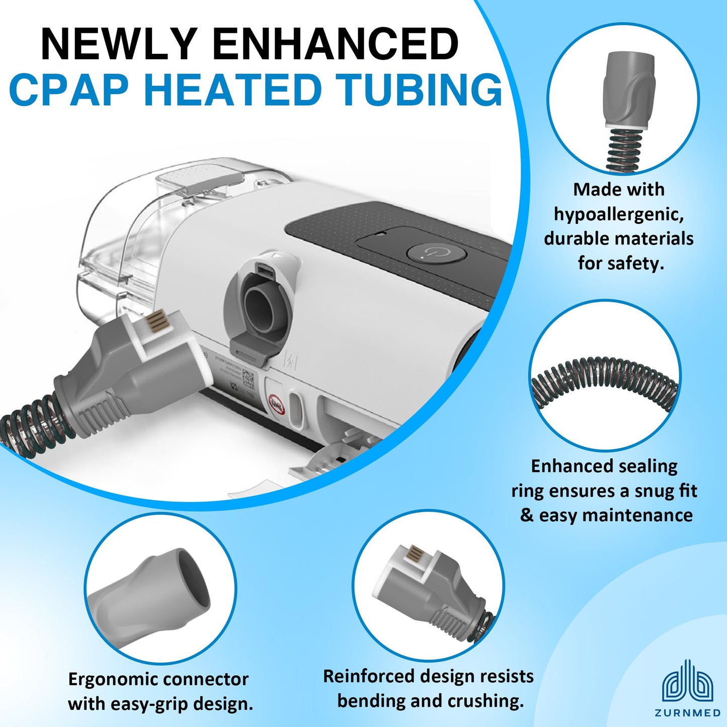 ZURNMED® Climate-Line Air Hose for AirSense 11 & AirCurve 11 (6.5 ft / 2 m) – Includes 12 Replacement Filters – Flexible, Leak-Free CPAP Tubing for Restful Sleep (S11 Models Only)