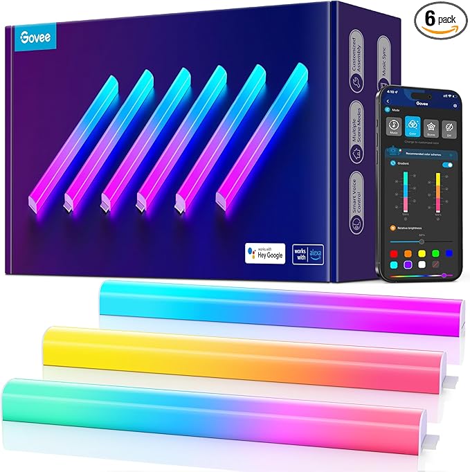 Govee Glide Wall Lights, RGBIC LED Light, Smart Gaming Light Works with Alexa and Google Assistant, RGB Lights Bar, LED Wa...