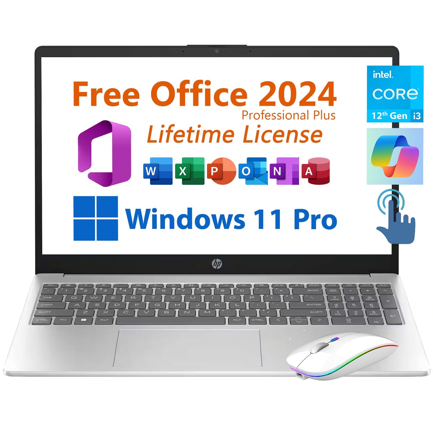 Hp 15.6 Business Student Laptop, Free Microsoft Office 2024 Lifetime License, Copilot Ai Chat, Hd Touchscreen, Intel 6-Core I3-1