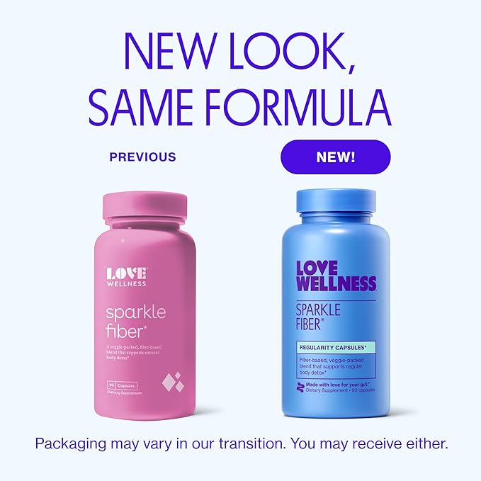 Love Wellness Sparkle Fiber | Fiber Supplement with Digestive Enzymes | Greens Superfood Powder & Psyllium Husk Powder | Promotes Gut Health for Women | Regularity & Bloating Relief | 90 Count