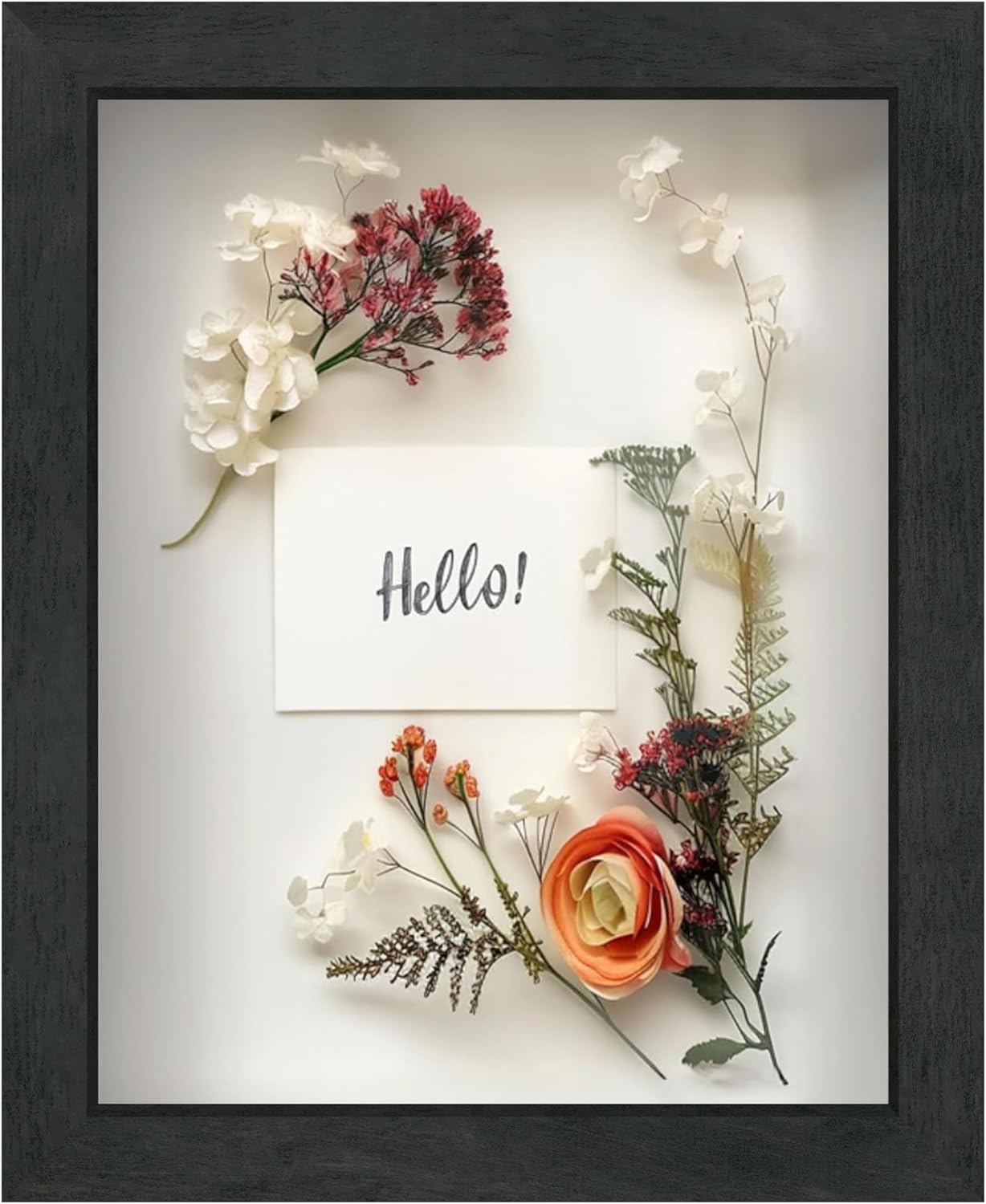 FrameWorks 8x10 Driftwood Wooden Shadow Box Frame – Soft Felt Back, Tempered Glass, and Included Elegant White Ball Push Pins