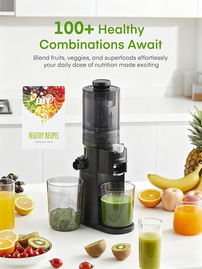 Cold Press Juicer Machines, Masticating Slow Juicer, Quiet, Whole Fruit/Vegetable Juicer with High Yield, Easy to Clean, BPA Free (Black)