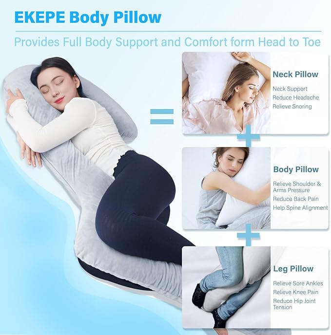 Swan Body Pillow with Cover, 71 Inches King Size Memory Foam Full Body Pillow for Side Sleeper, Long Pregnancy Pillow with Contour Support for Back, Knee, Leg Relief - King Size Grey