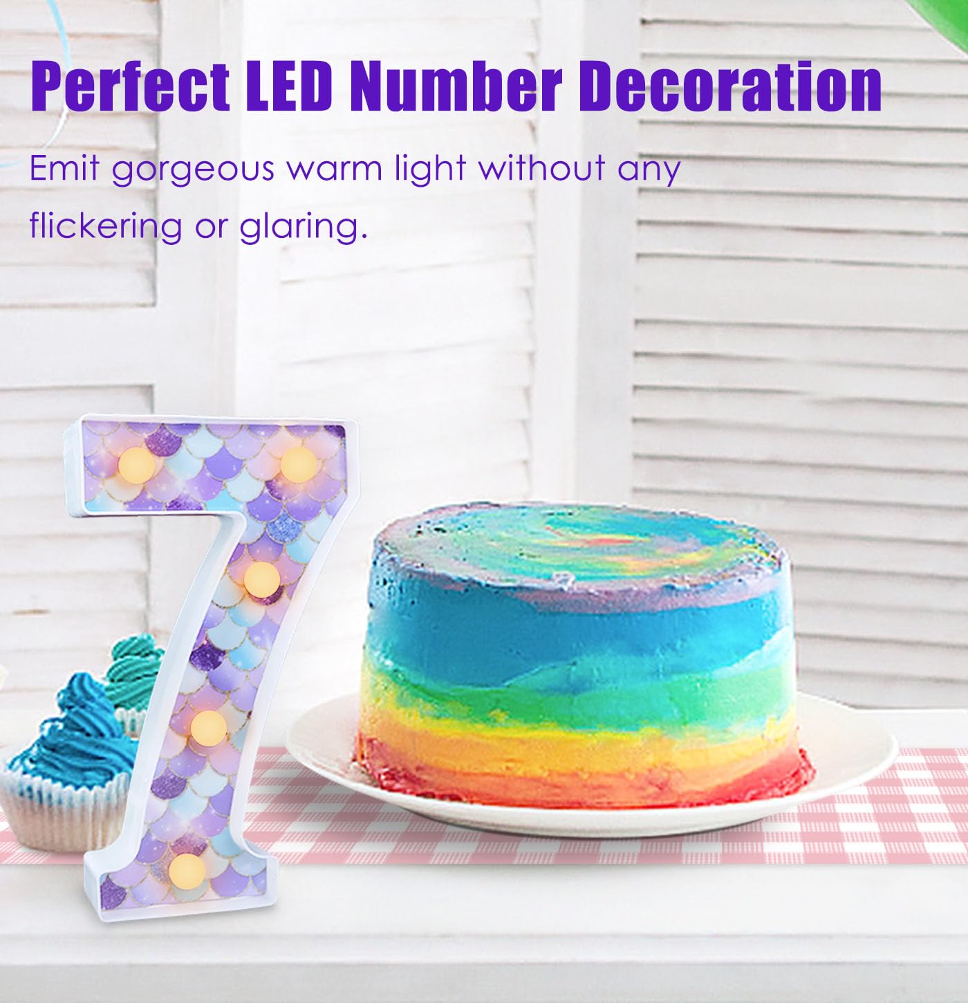 Munilail Mermaid Number 7 Light Up Sign - Led Digital Table Centerpiece For Birthday Party Decorations