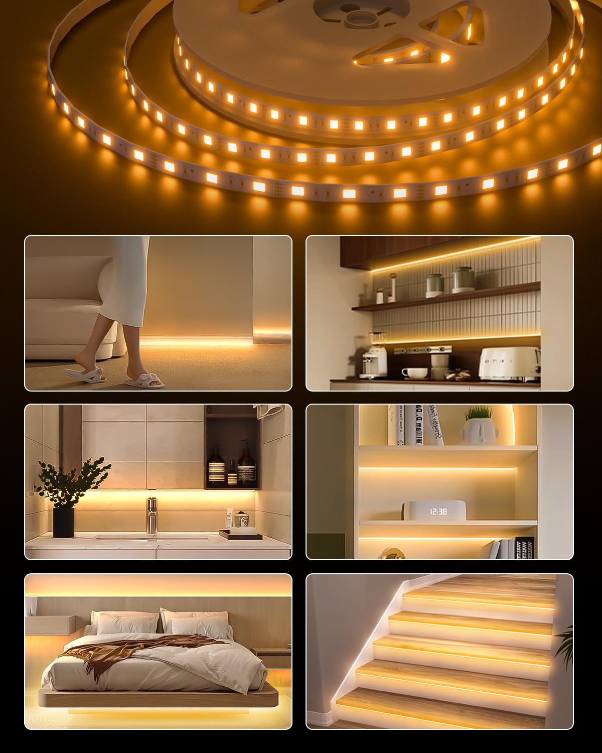Willed Dimmable Motion Activated Bed Light, 5Ft Led Strip, Warm White, Model Cd-Ww For Bedroom, Crib, Stairs, Bathroom