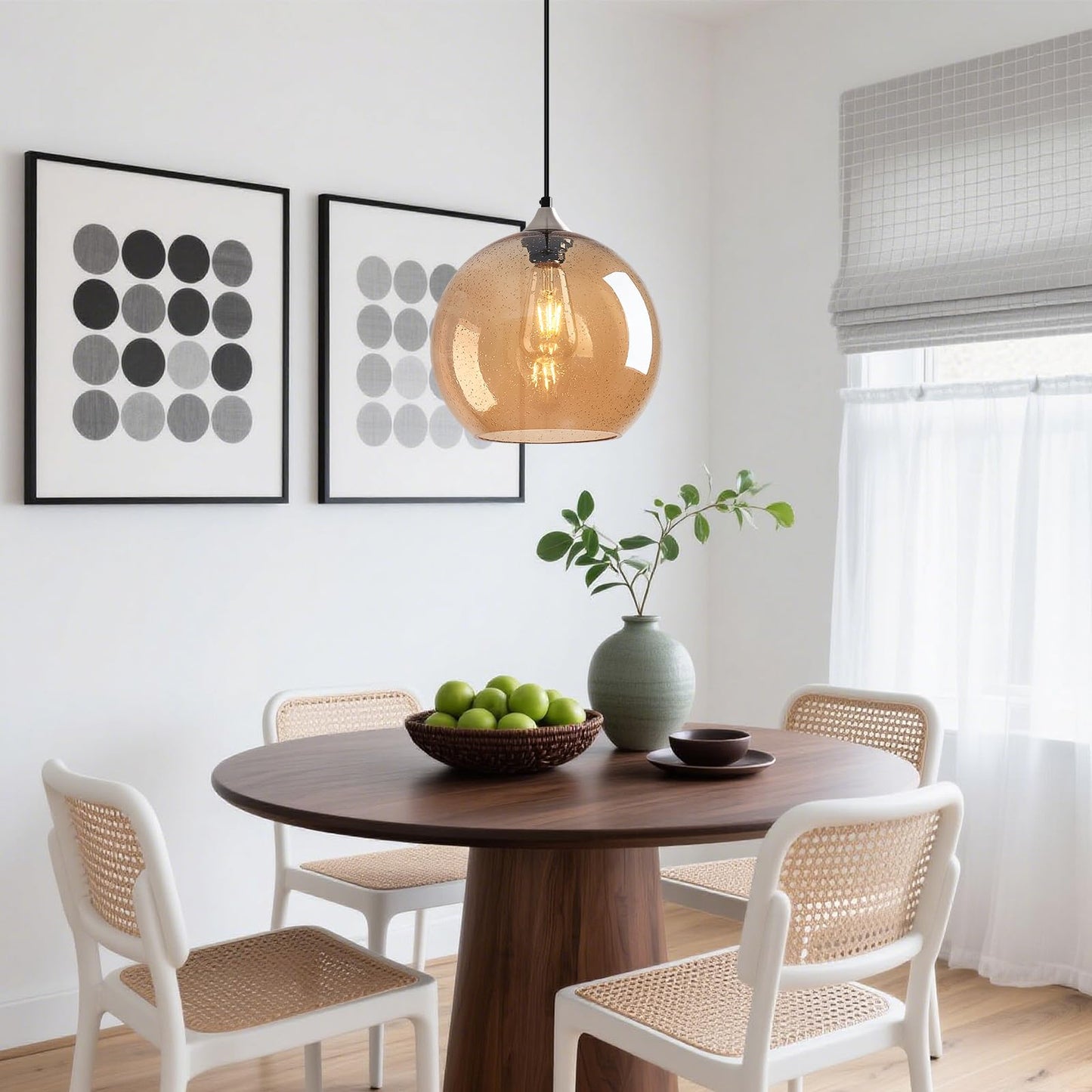 Lbsqj Amber Glass Pendant Lights Kitchen Island Globe Pendant Light Fixtures Modern Pendant Lighting For Bedroom Living Dining Room Light Fixture (9.84 In  1 Pack)