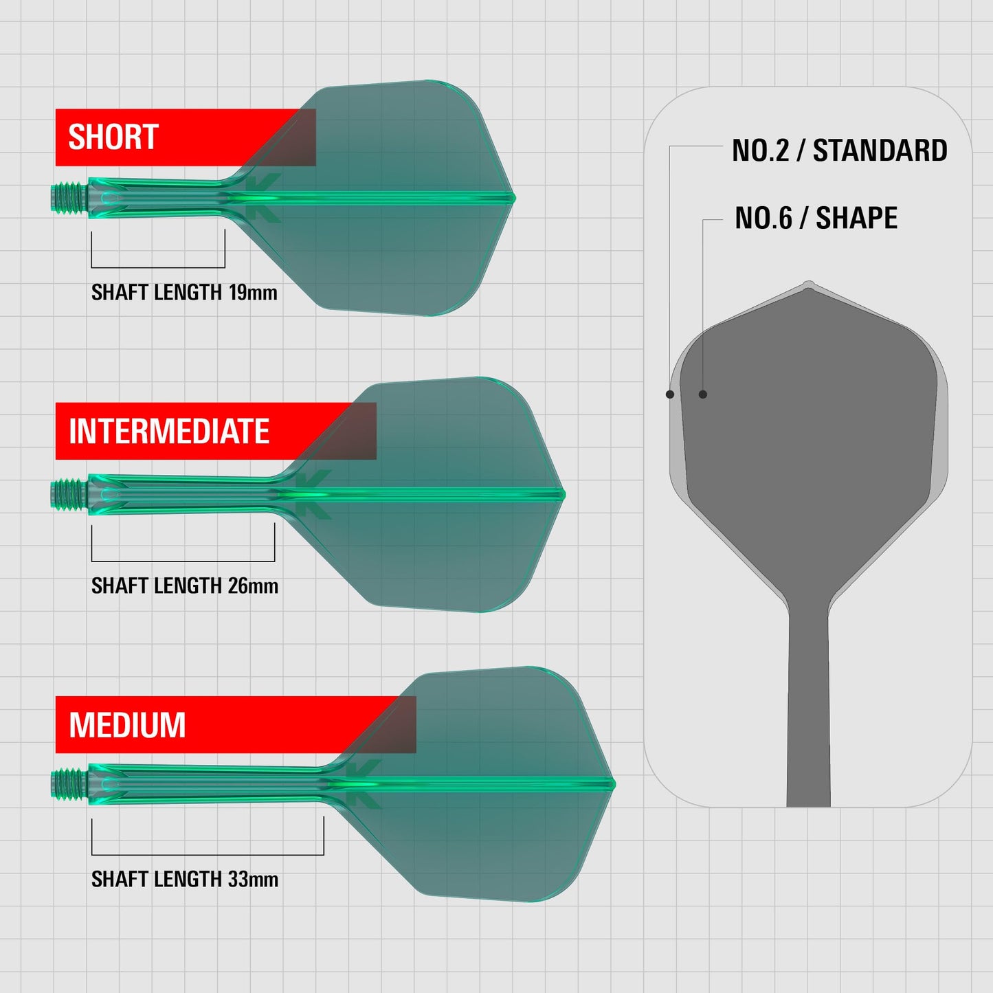 Target Darts K Flex Dart Flights and Shafts, No.6 Green, Medium (33mm), Pack of 3, Model taf1416, Professional Accessories