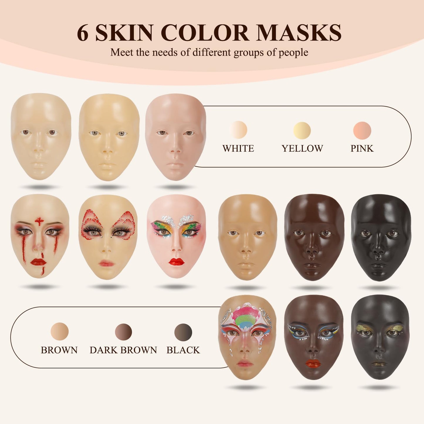 Makeup Practice Face,Makeup Practice Face Board with 1 PC Face Painting and 2Pcs Makeup Brushes for Face Painting/ Stage/Hallowe
