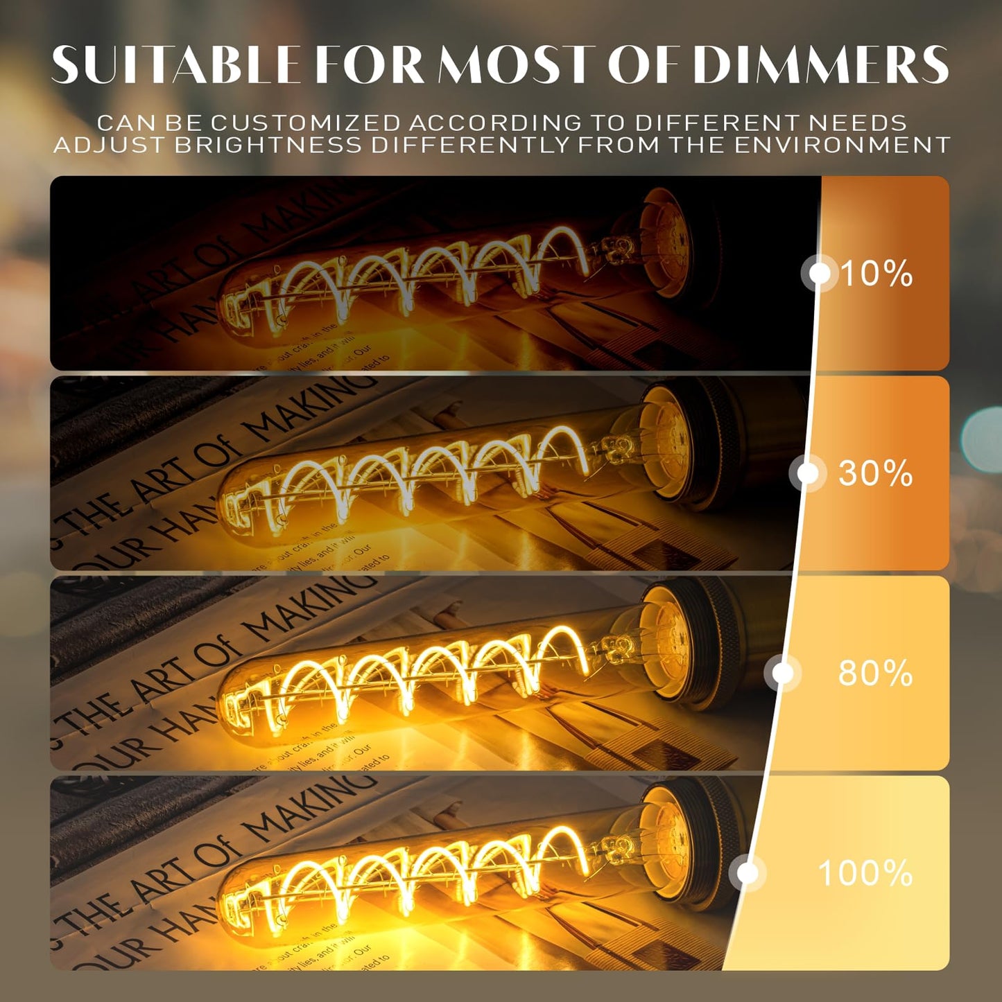 Umlaen 7.3 Inch Tubular Edison Bulb Dimmable Led Light Bulbs  E26 Vintage Light Bulbs Warm White 2700K  5W  Spiral Filament  Amber  For Pendant Lighting Wall Sconces Vanity
