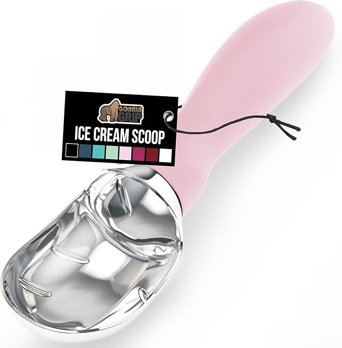 GORILLA GRIP BPA-Free Heavy Duty Ice Cream Scoop, Comfortable Ergonomic Handle, Professional Grade Scooper for Perfect Round Scoops, Spoon Frozen Hard Gelato, Sorbet, Cookie Dough, Kitchen Tool, Pink