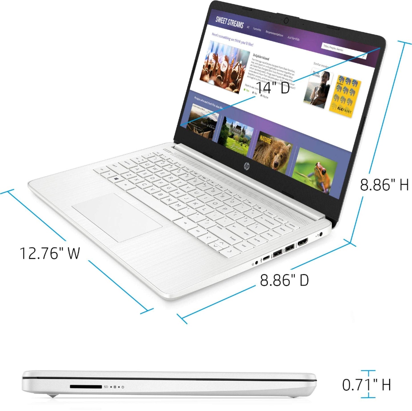 Hp 14 Thin Light Laptop, Intel 2-Core N4020, 16Gb Ram, 192Gb Storage(64Gb Emmc+128Gb Micro Sd), 1Yr Office, Win 11 Bundle With G