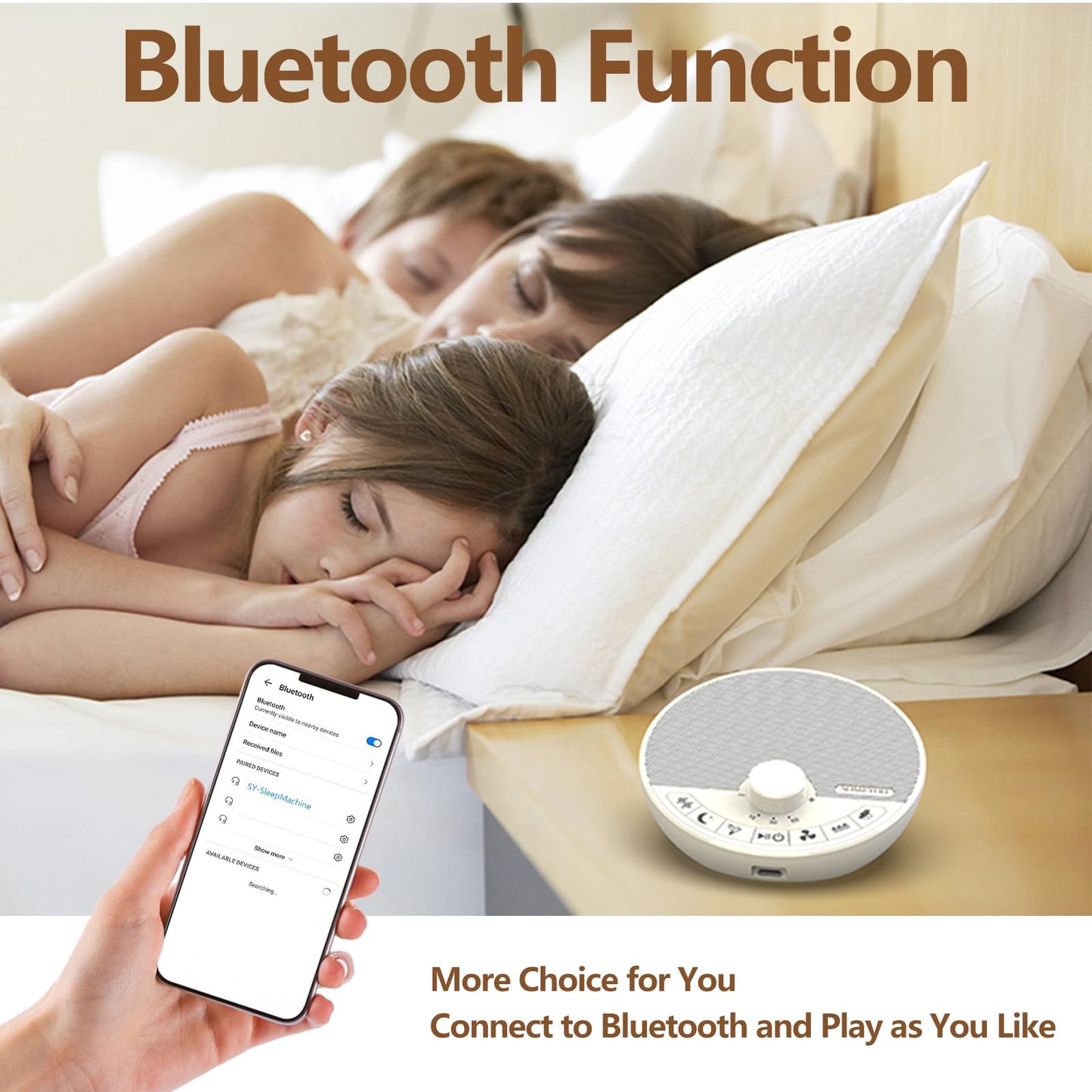 Someyou Portable White Noise Sound Machine with 18 Sleep Sounds, Battery Powered Bluetooth Function Knob Volume Control Sleep Timer, Travel White Noise Machine for Sleeping Adults Baby(White)